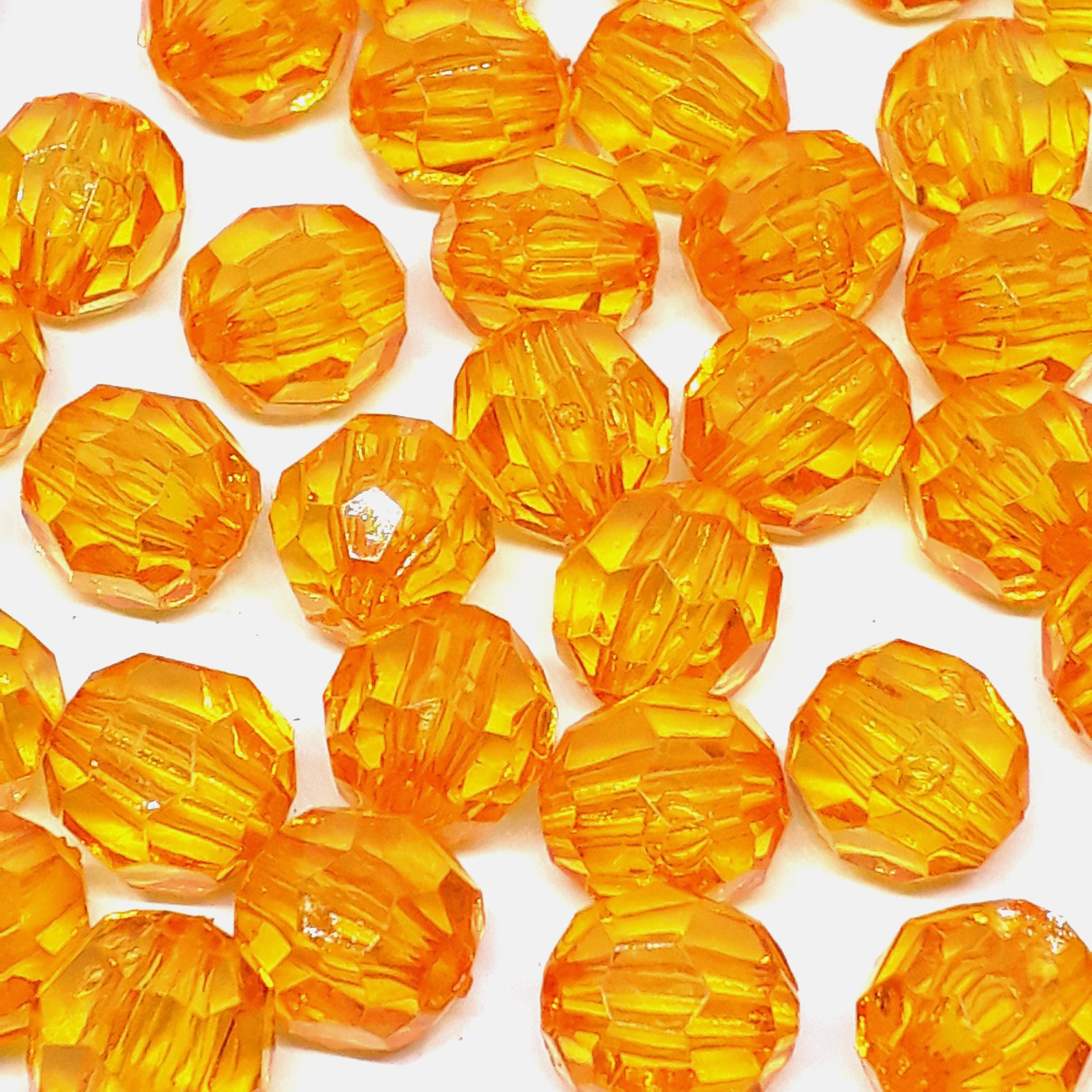 Orange Acrylic Faceted Round 10mm - 50pcs