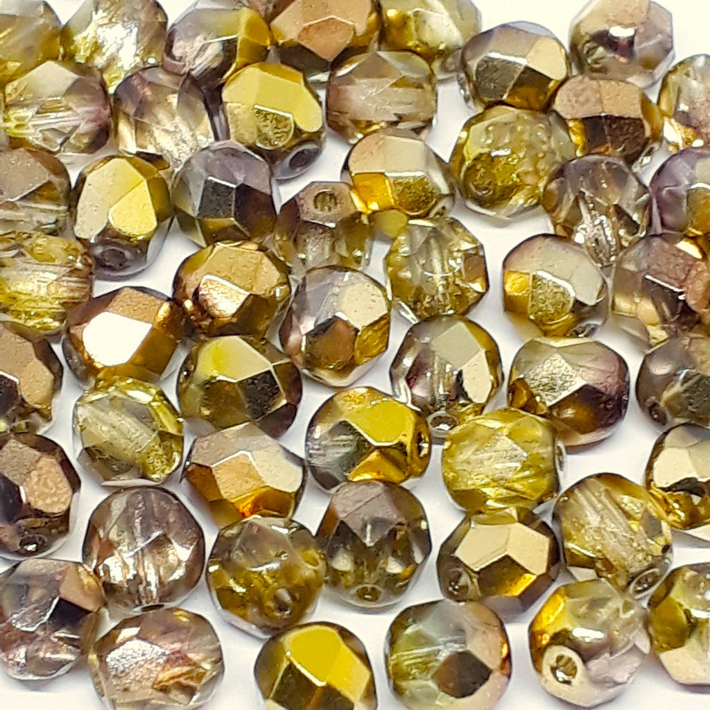 Gold & Copper Metallic Fire Polished Faceted Czech Glass 6mm - 20pcs