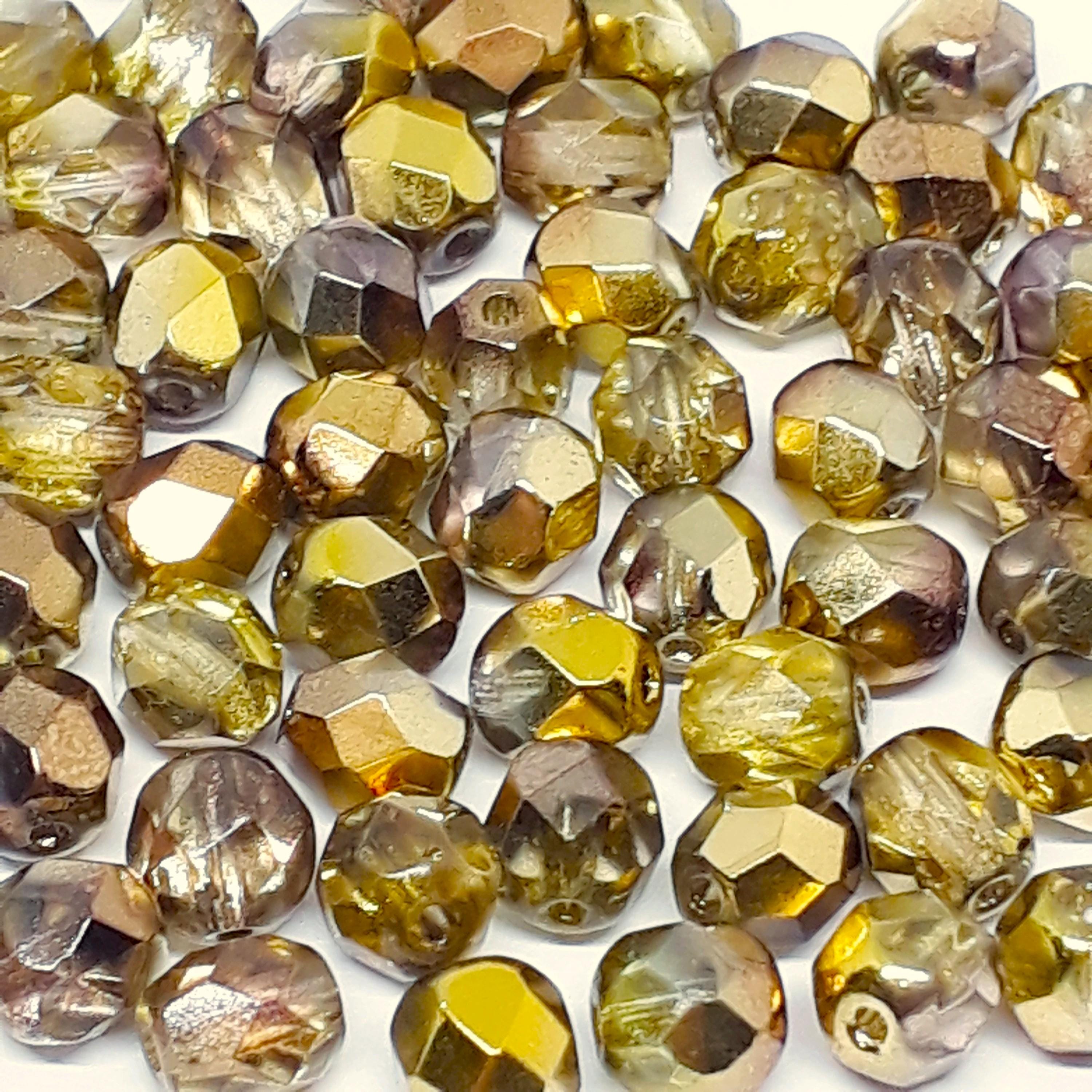 Gold & Copper Metallic Fire Polished Faceted Czech Glass 6mm - 20pcs
