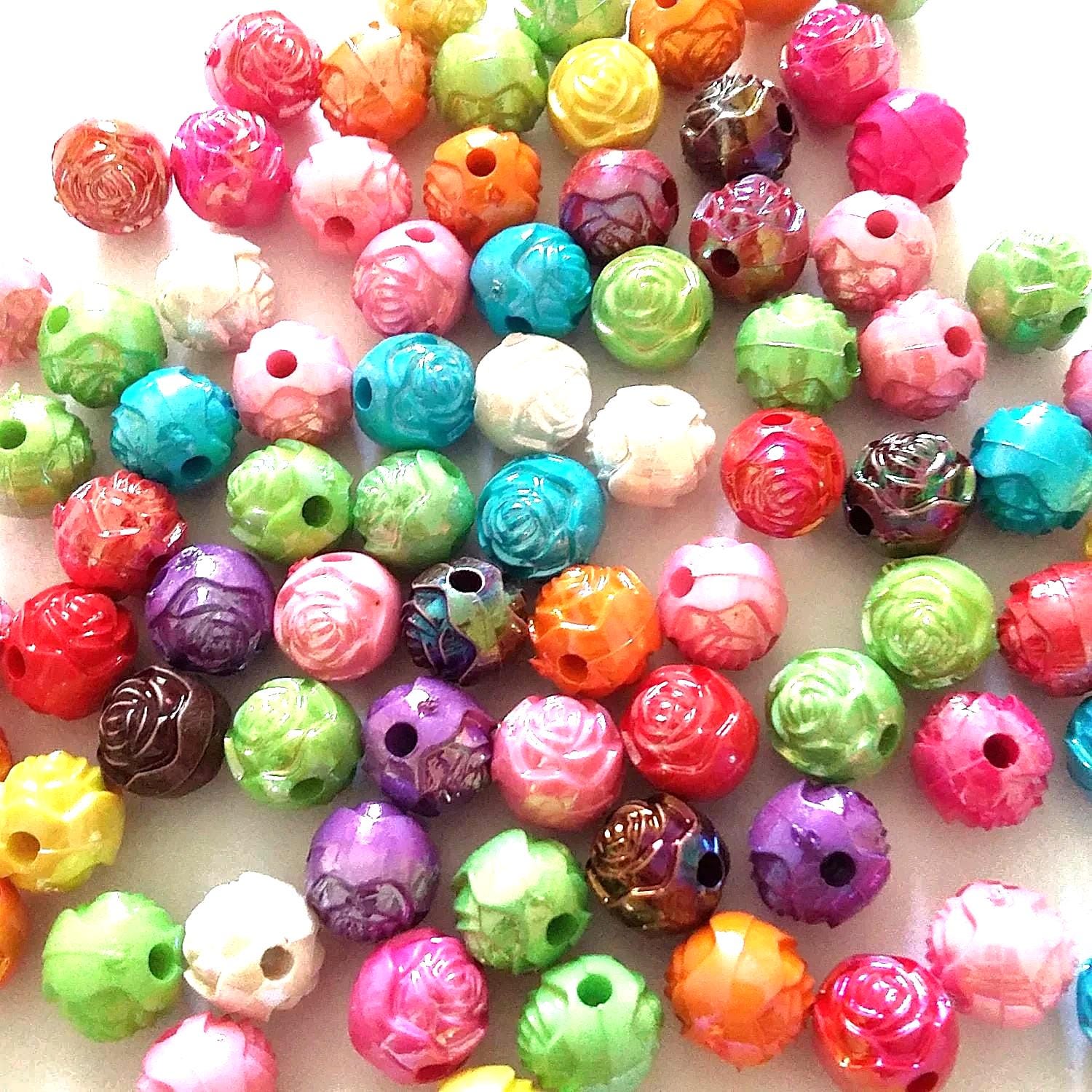 Rose Flower Round Acrylic AB 8mm - 50pcs