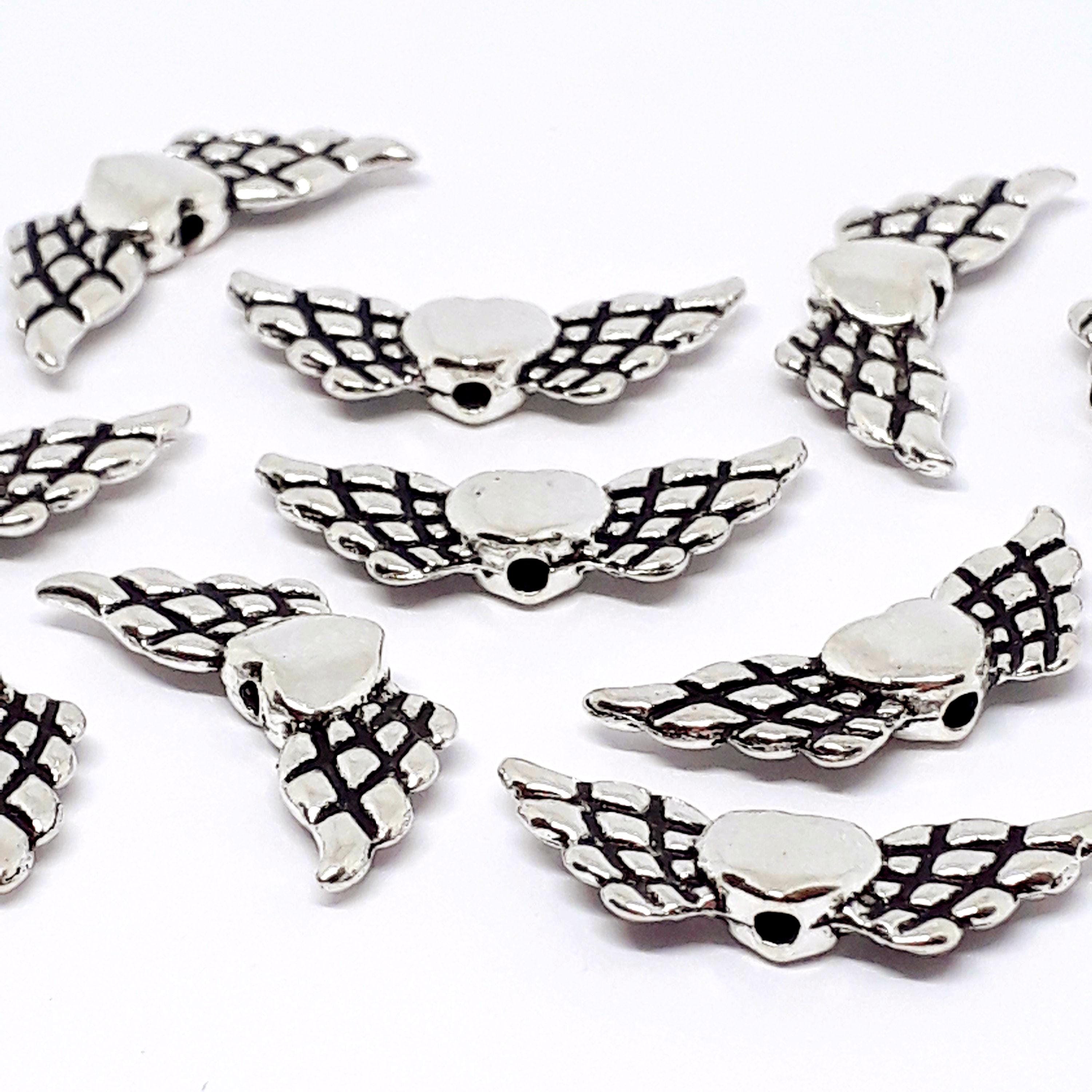 Heart Angel Wing Antique Silver 22x9mm - 10pcs