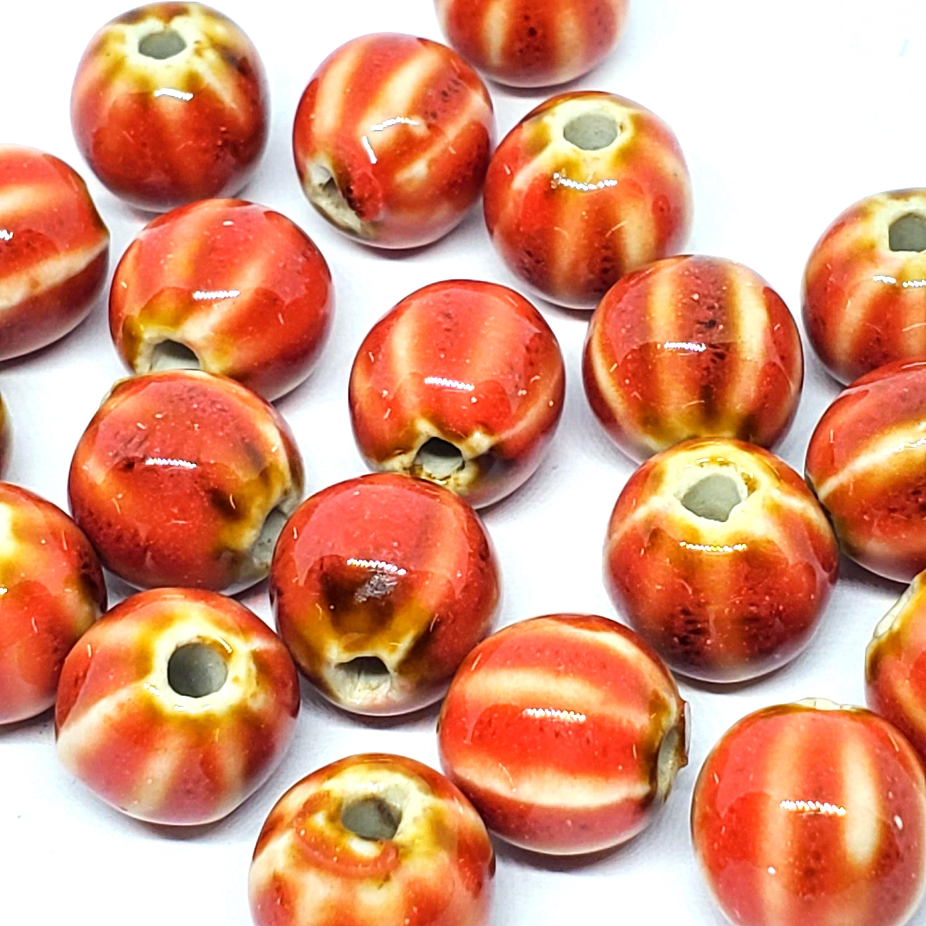 Red Ceramic Round Fluted 10mm - 10pcs