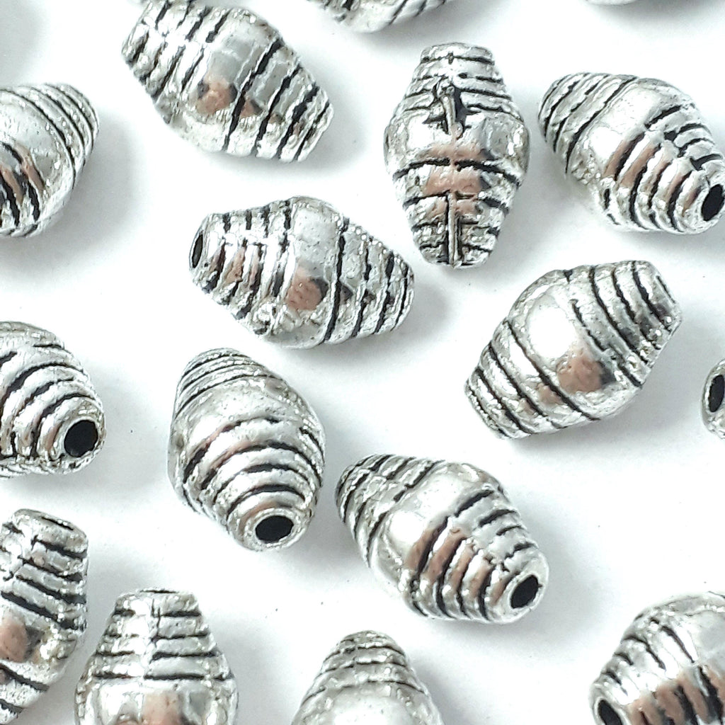 Oval Bicone Antique Silver 10x6mm - 10pcs