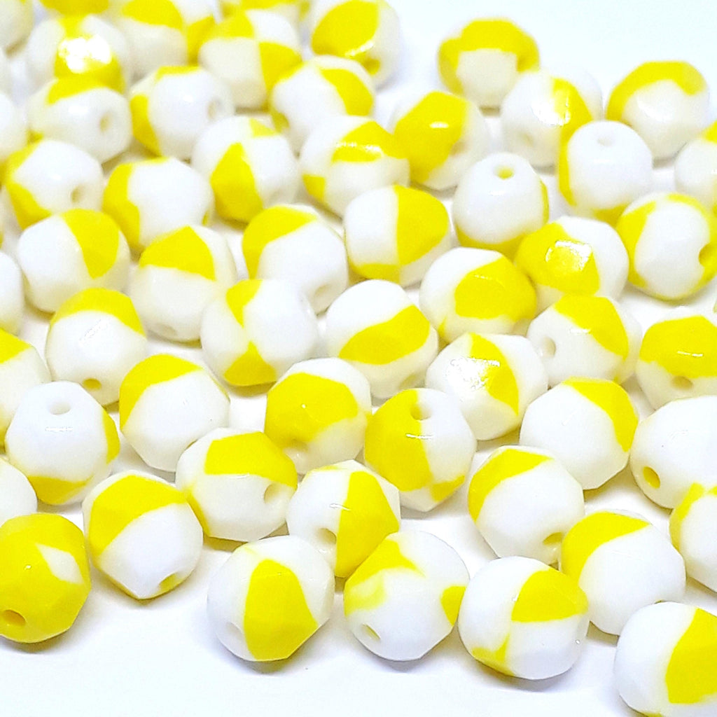 White & Yellow Faceted Czech Glass Round 6mm - 20pcs