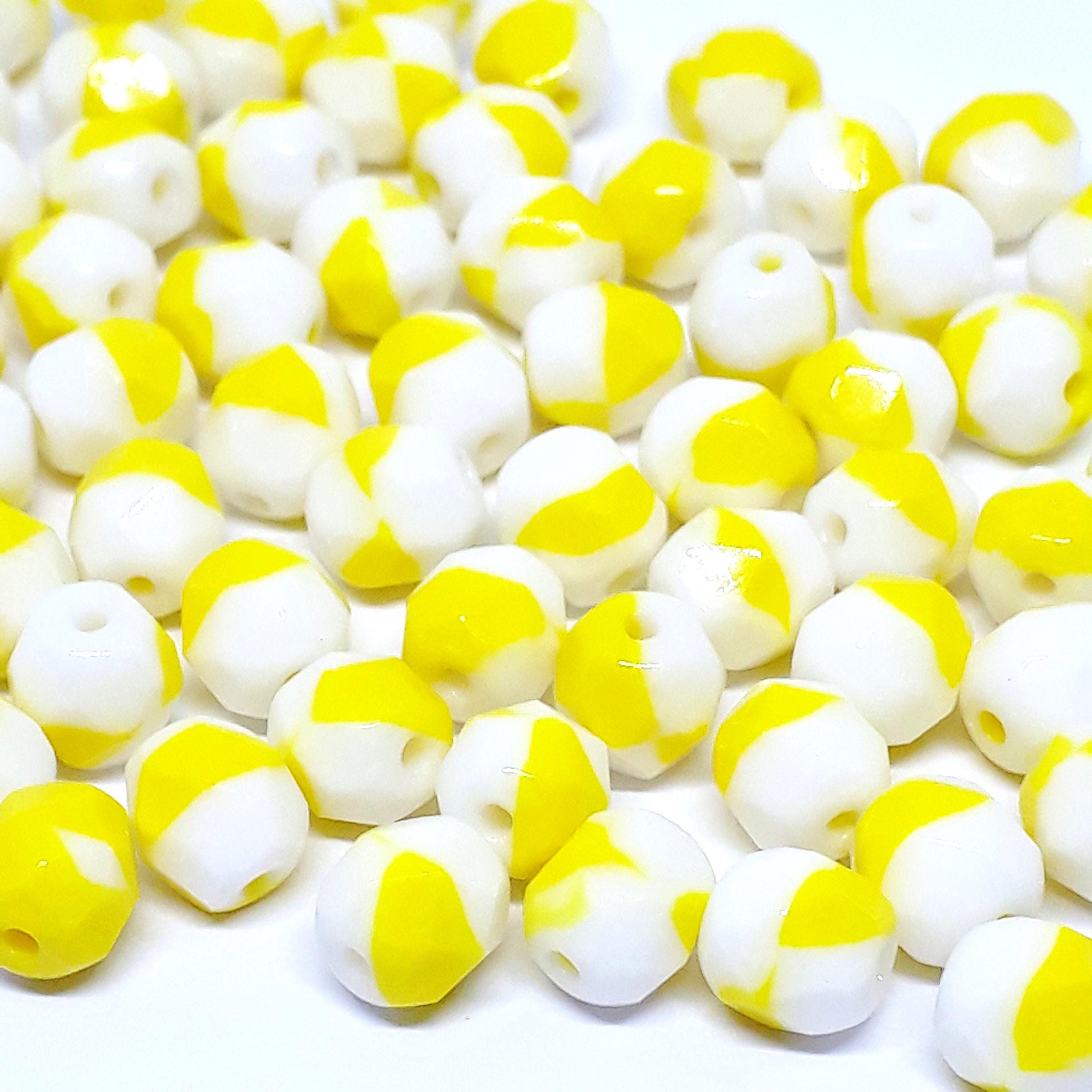 White & Yellow Faceted Czech Glass Round 6mm - 20pcs