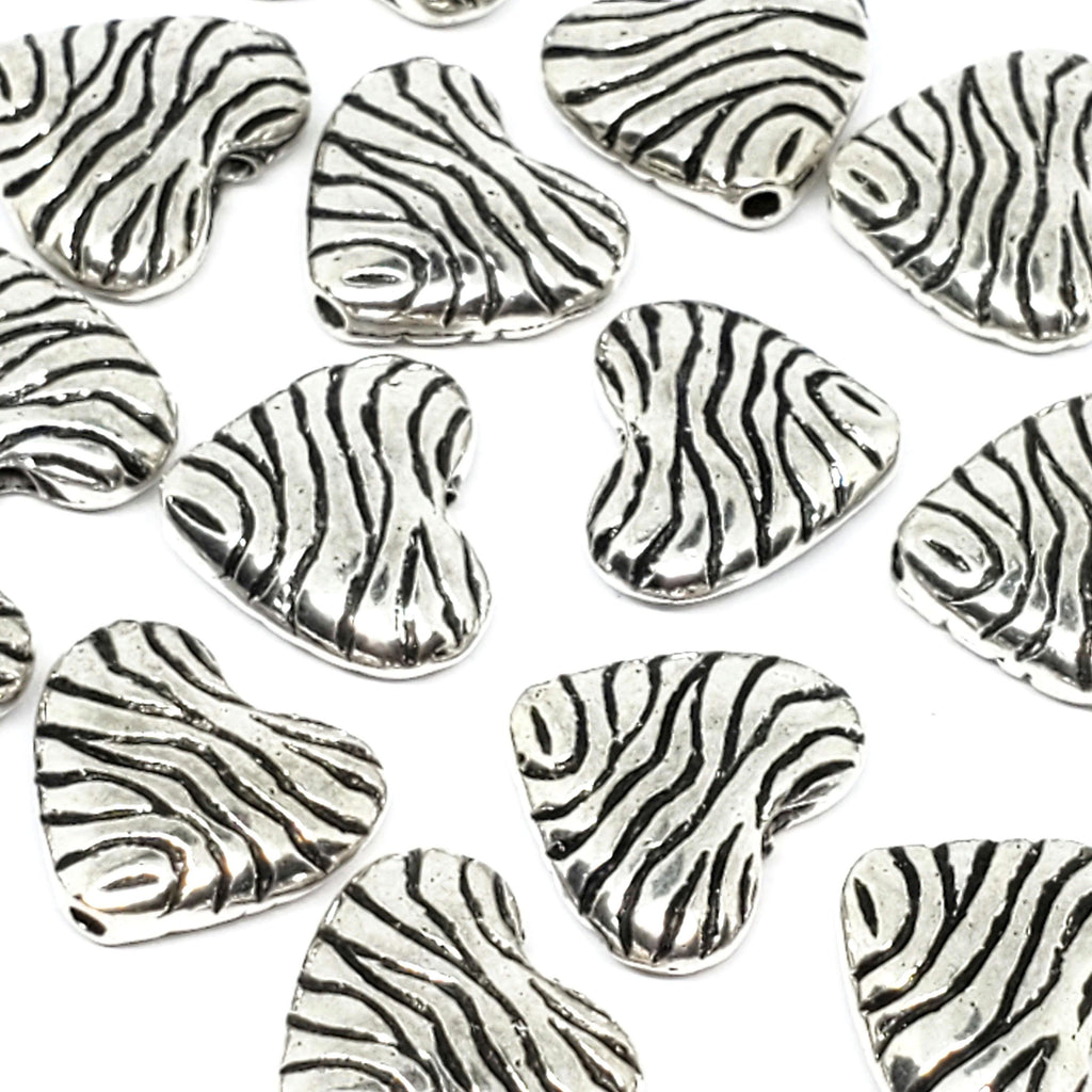 Zebra Animal Print Heart Antique Silver 15x13mm - 5pcs