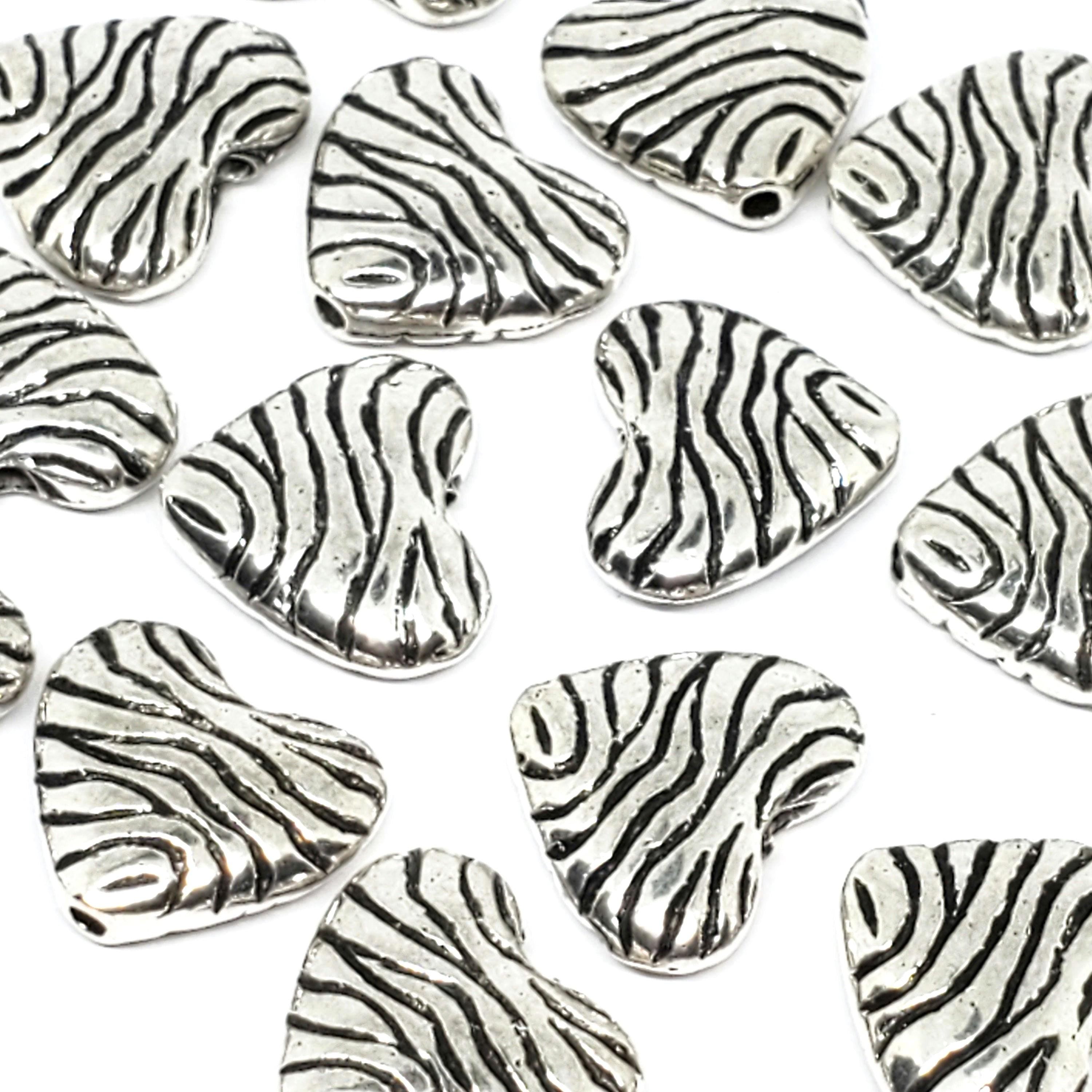 Zebra Animal Print Heart Antique Silver 15x13mm - 5pcs