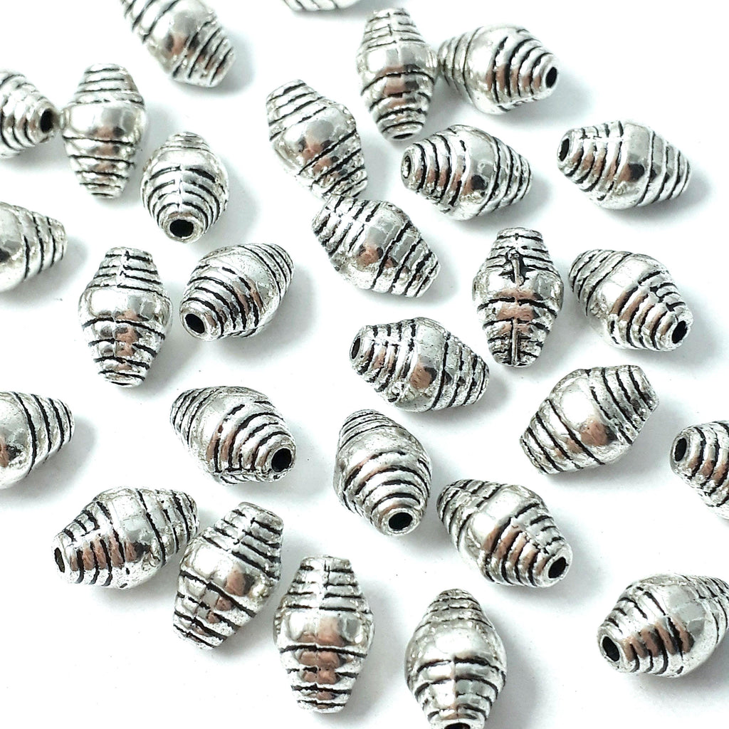 Oval Bicone Antique Silver 10x6mm - 10pcs