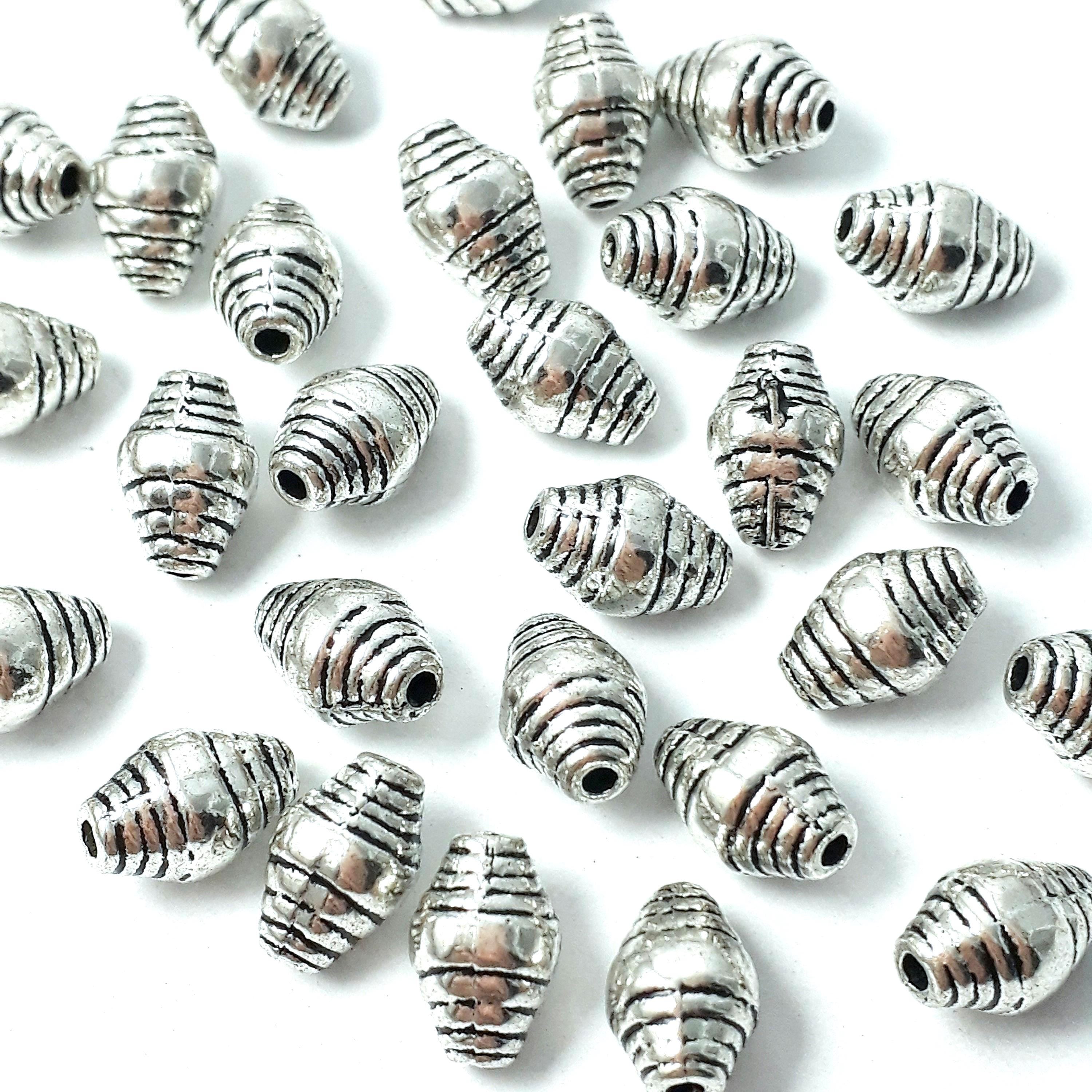 Oval Bicone Antique Silver 10x6mm - 10pcs