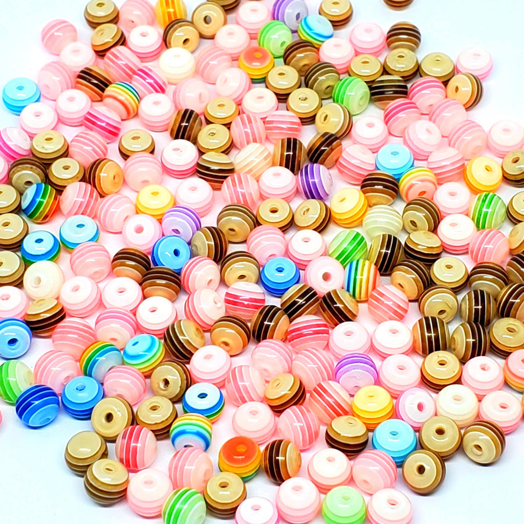 Striped Mixed Colour Resin Round 6mm - 50pcs