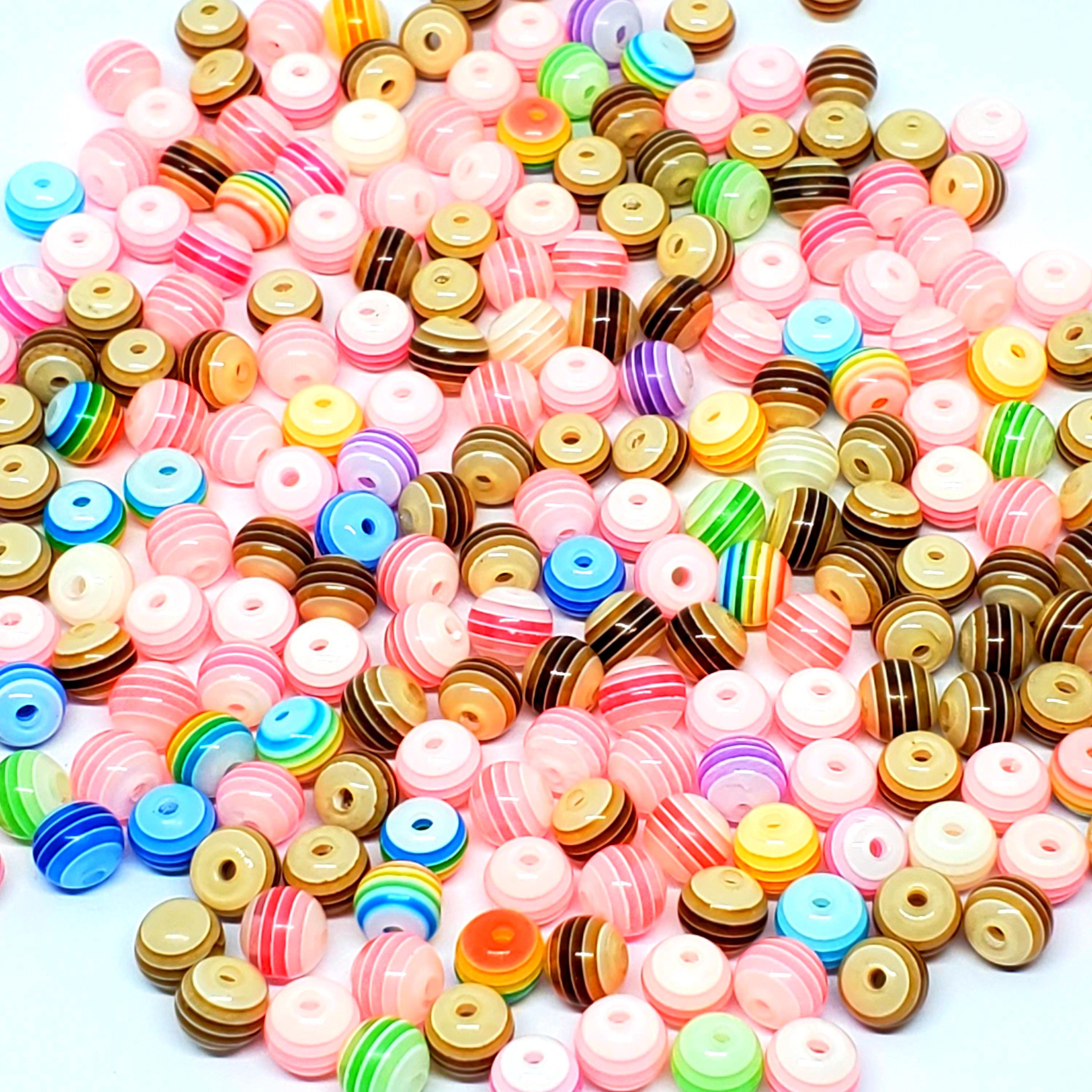 Striped Mixed Colour Resin Round 6mm - 50pcs