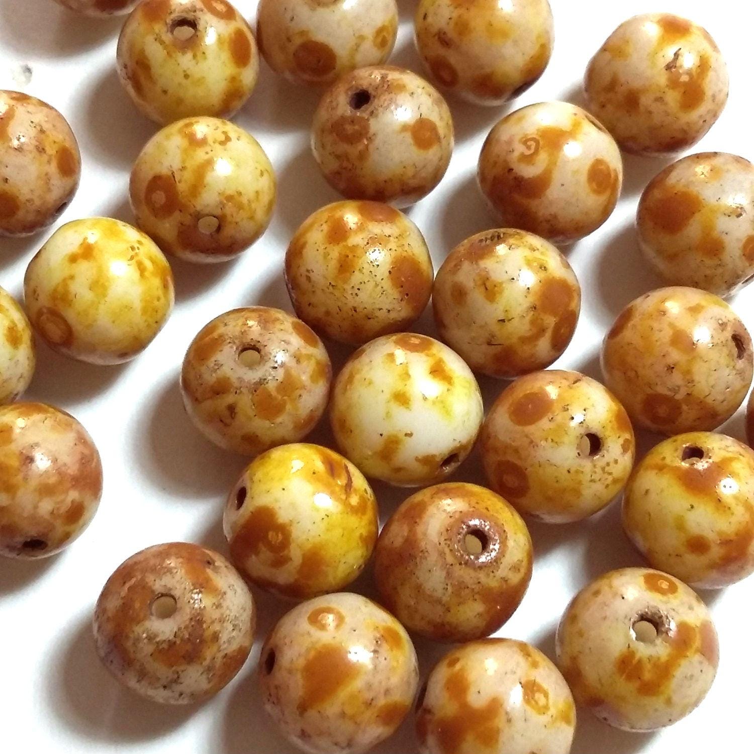 Picasso Brown & Yellow Czech Glass 8mm - 10pcs