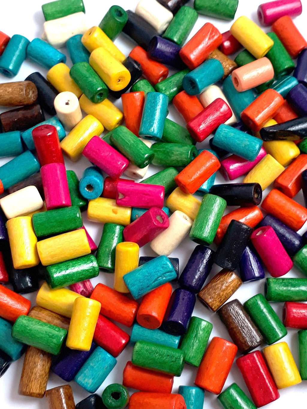 Wood Tube Mixed Colour 12x6mm - 100pcs