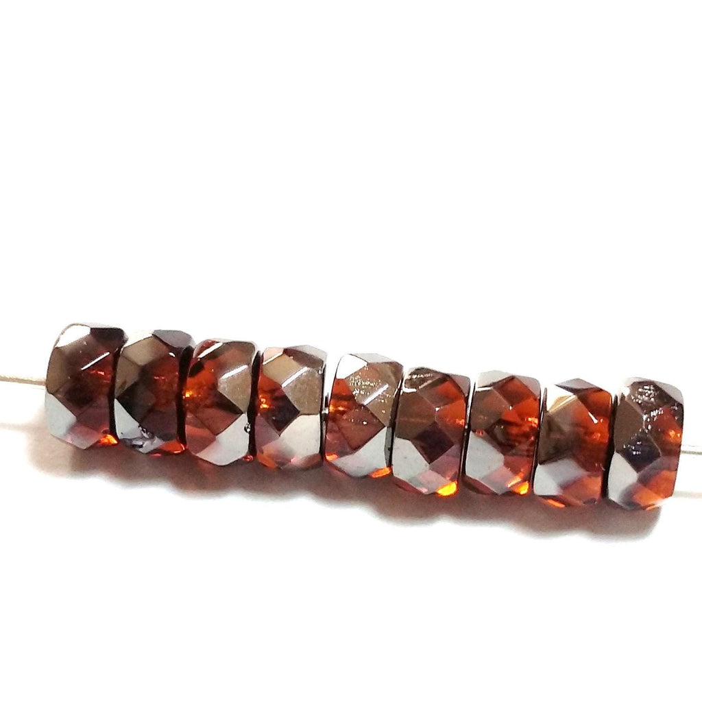 Brown & Silver Rondelle Czech Glass Faceted 3x6mm - 20pcs