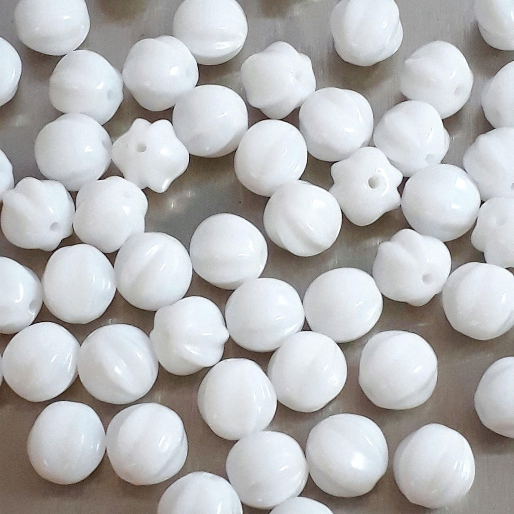 White Round Fluted Czech Glass 5mm - 30pcs