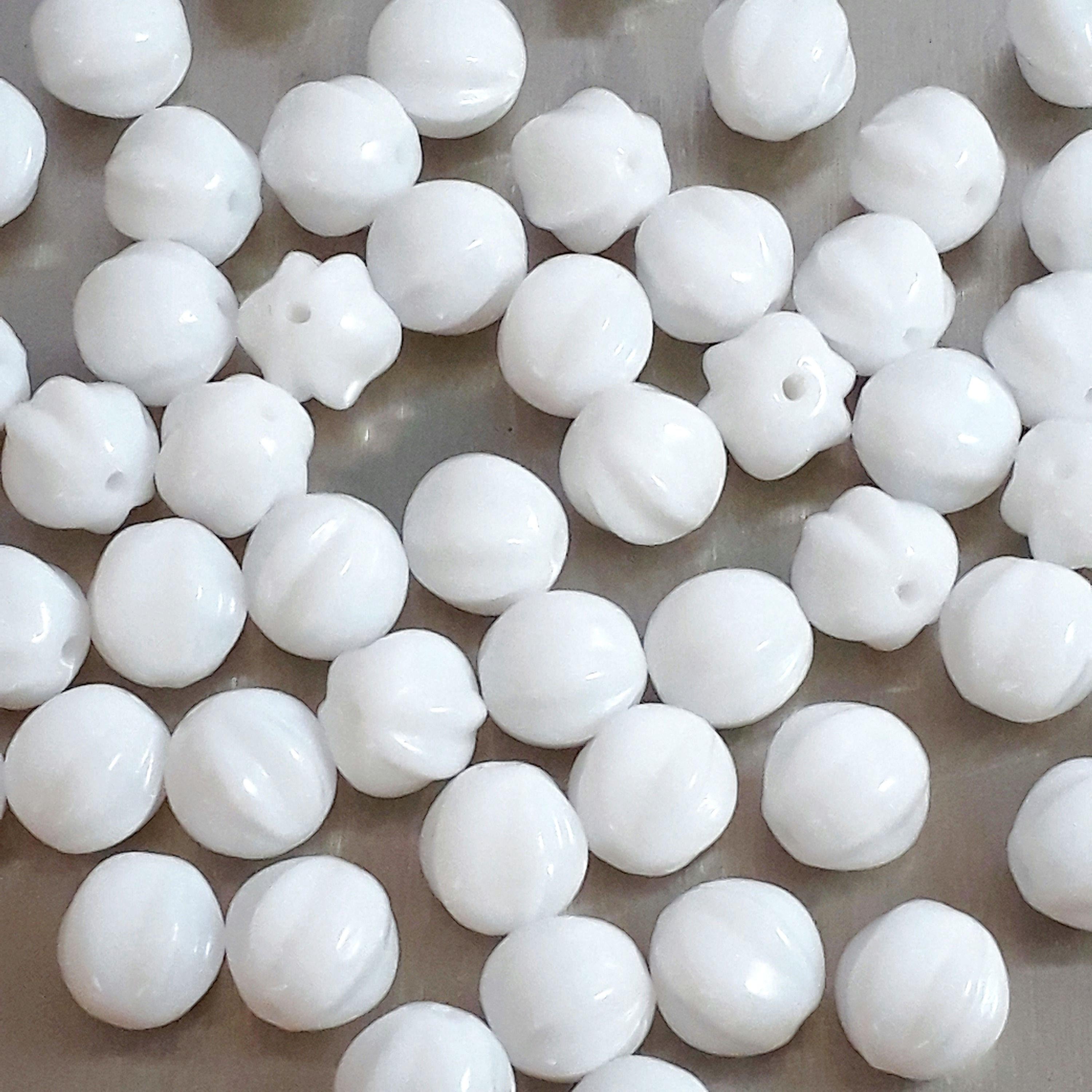 White Round Fluted Czech Glass 5mm - 30pcs