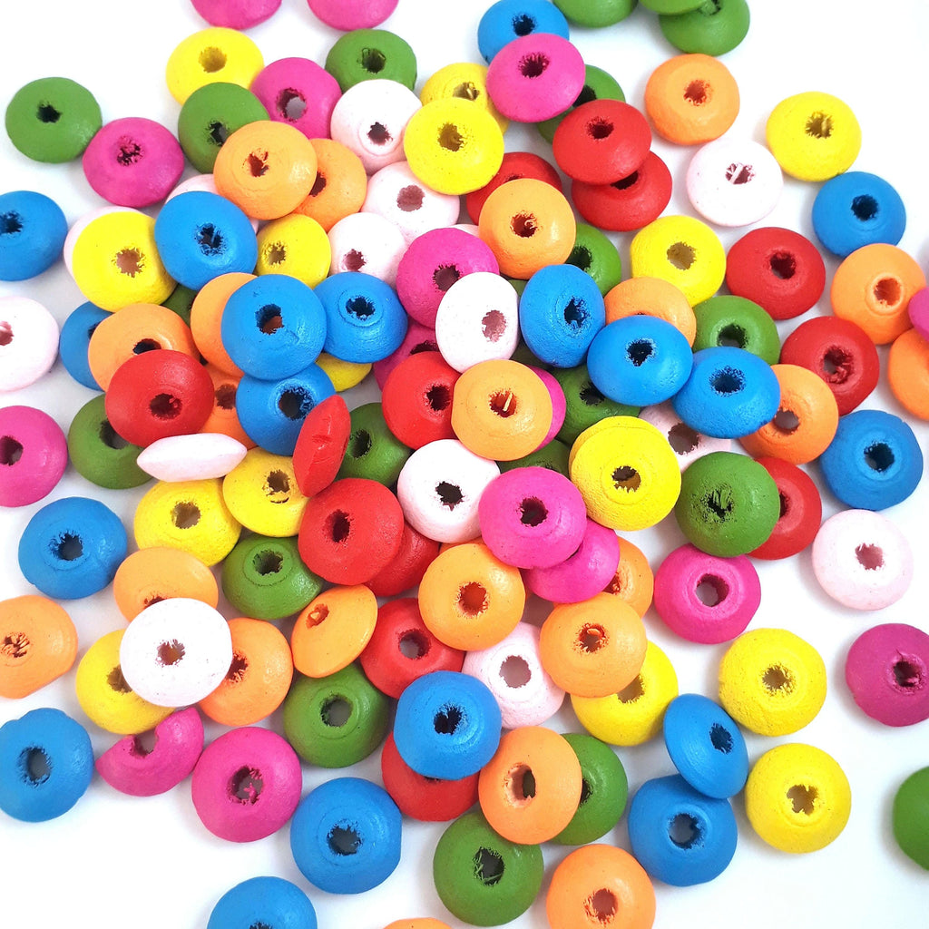 Wooden Rondelle Mixed Colour 14x6mm - 100pcs