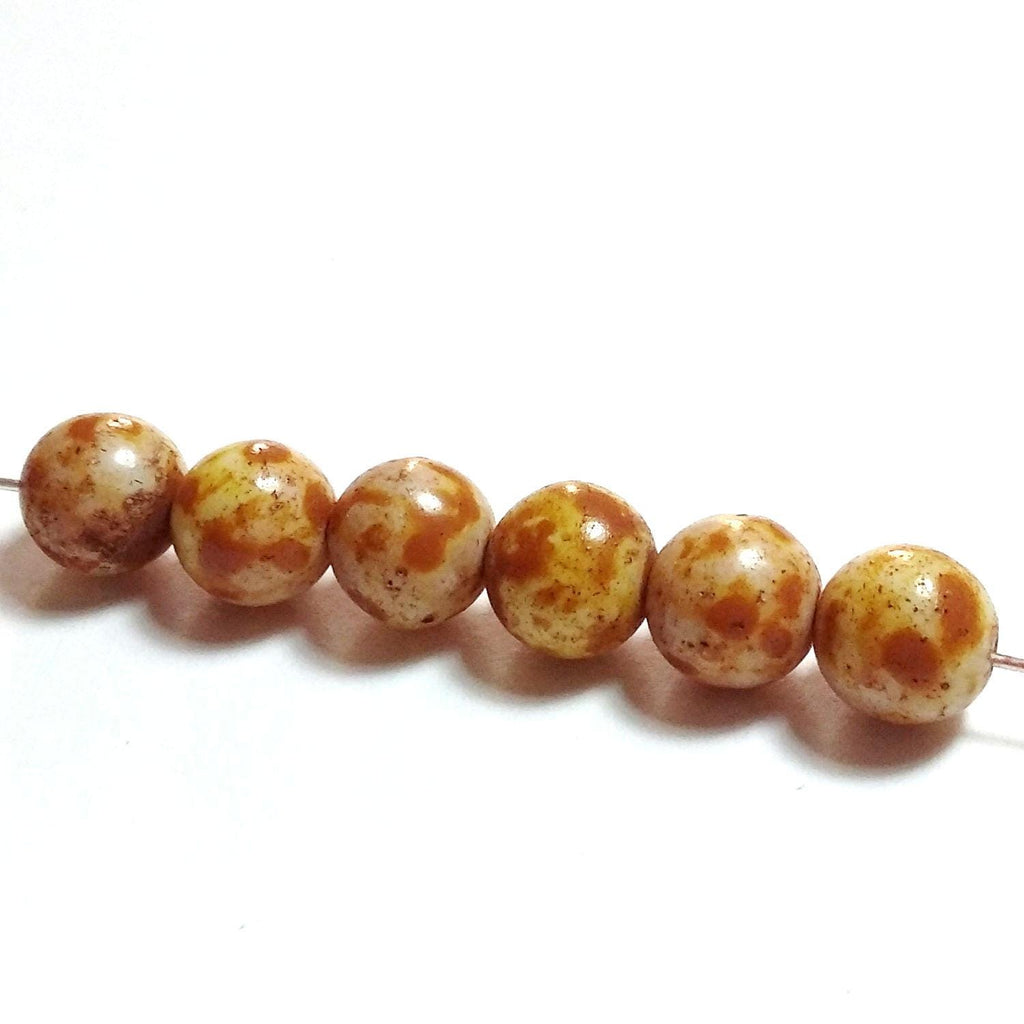Picasso Brown & Yellow Czech Glass 8mm - 10pcs