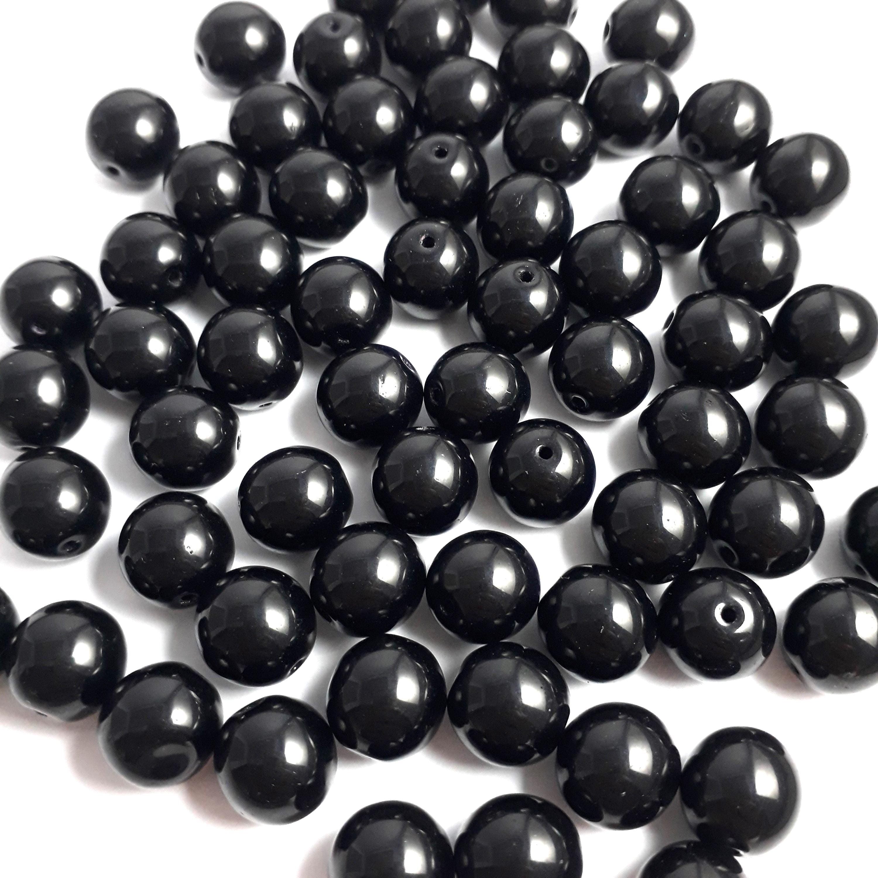 Opaque Black Czech Glass Round 10mm - 10pcs