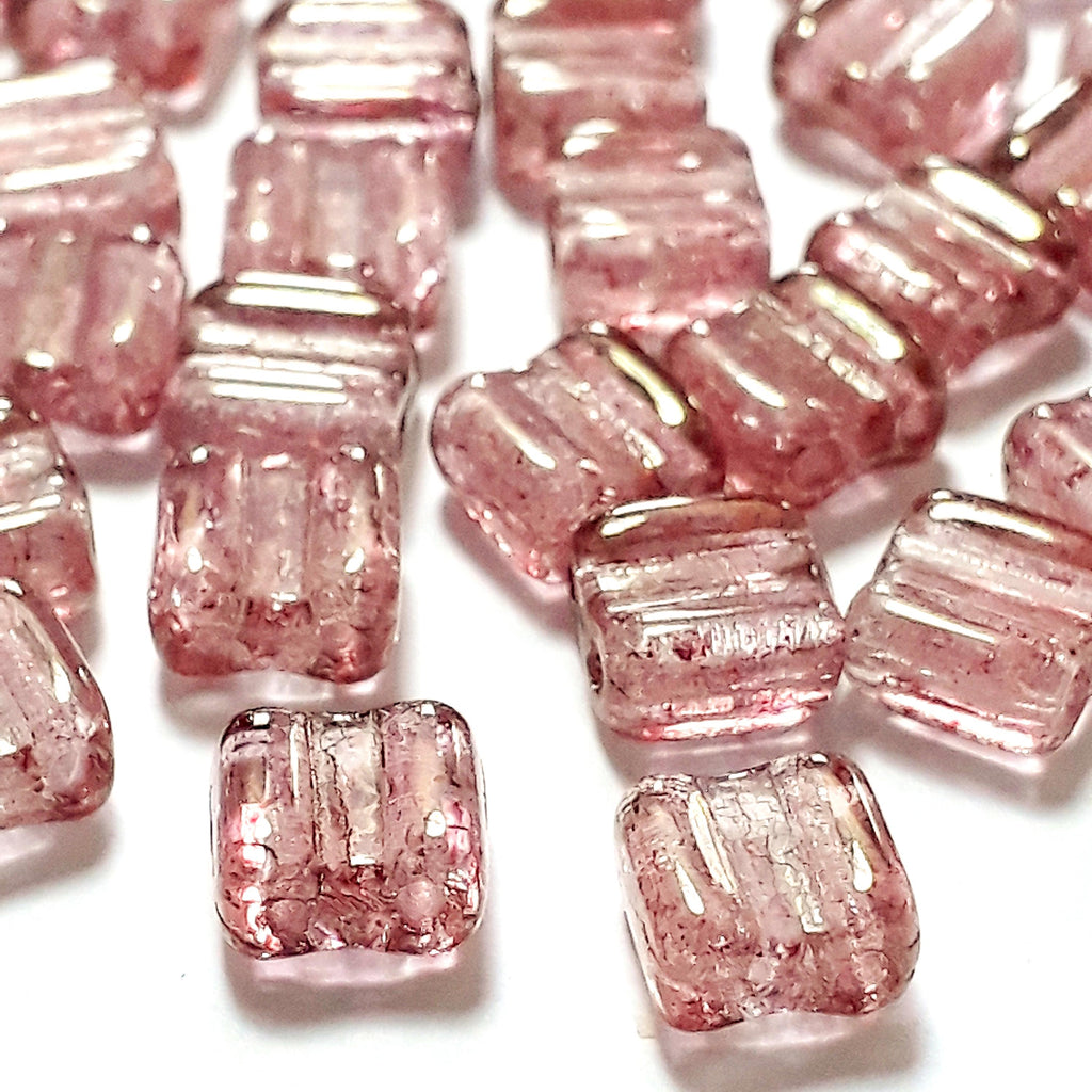 2-Hole Rose Gold Czech Glass Square 6mm - 20pcs