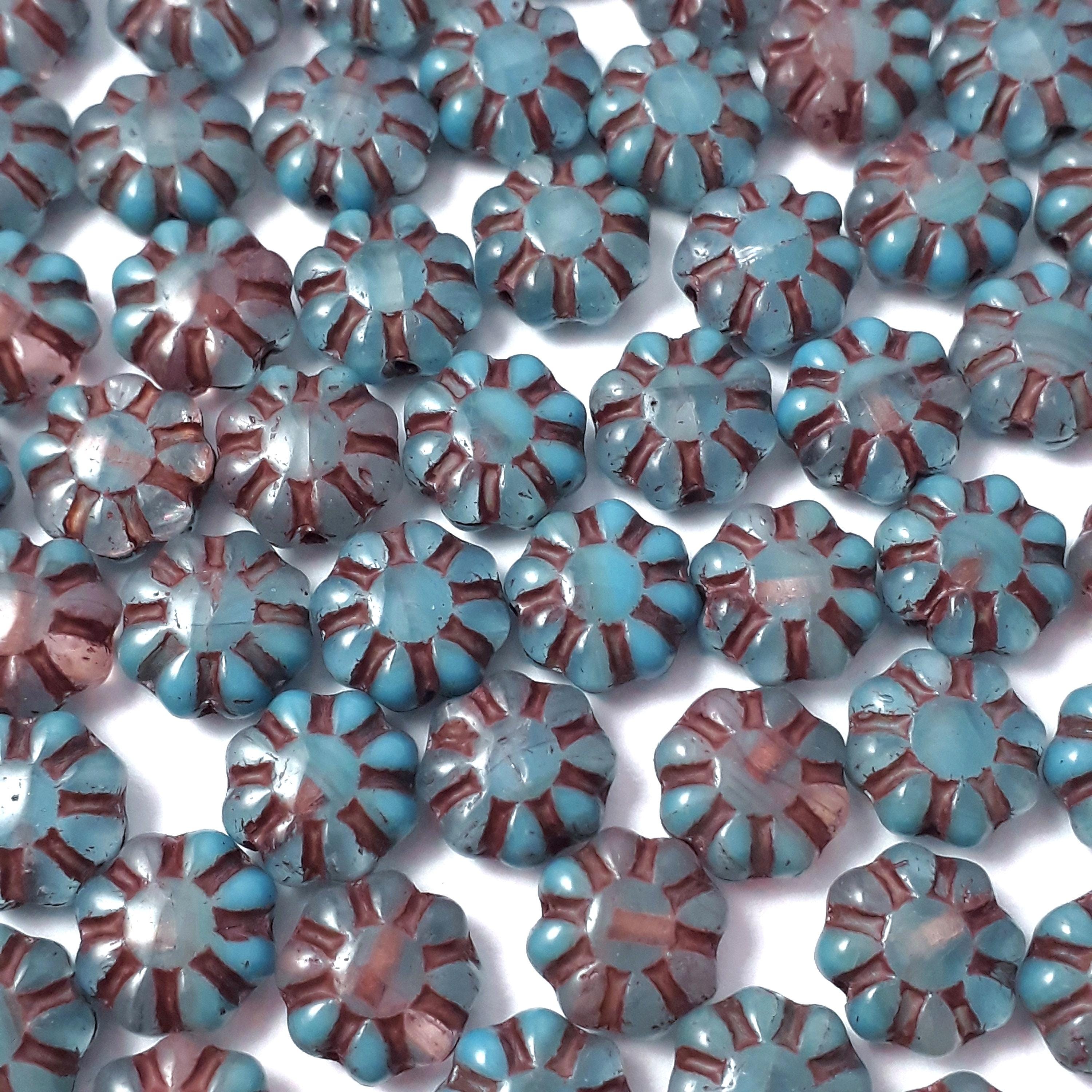 Blue & Pink Czech Glass Hawaiian Flower 9mm - 10pcs