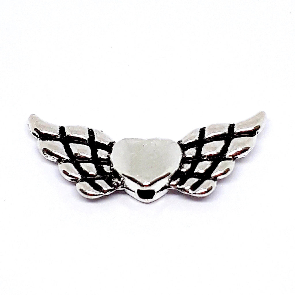 Heart Angel Wing Antique Silver 22x9mm - 10pcs