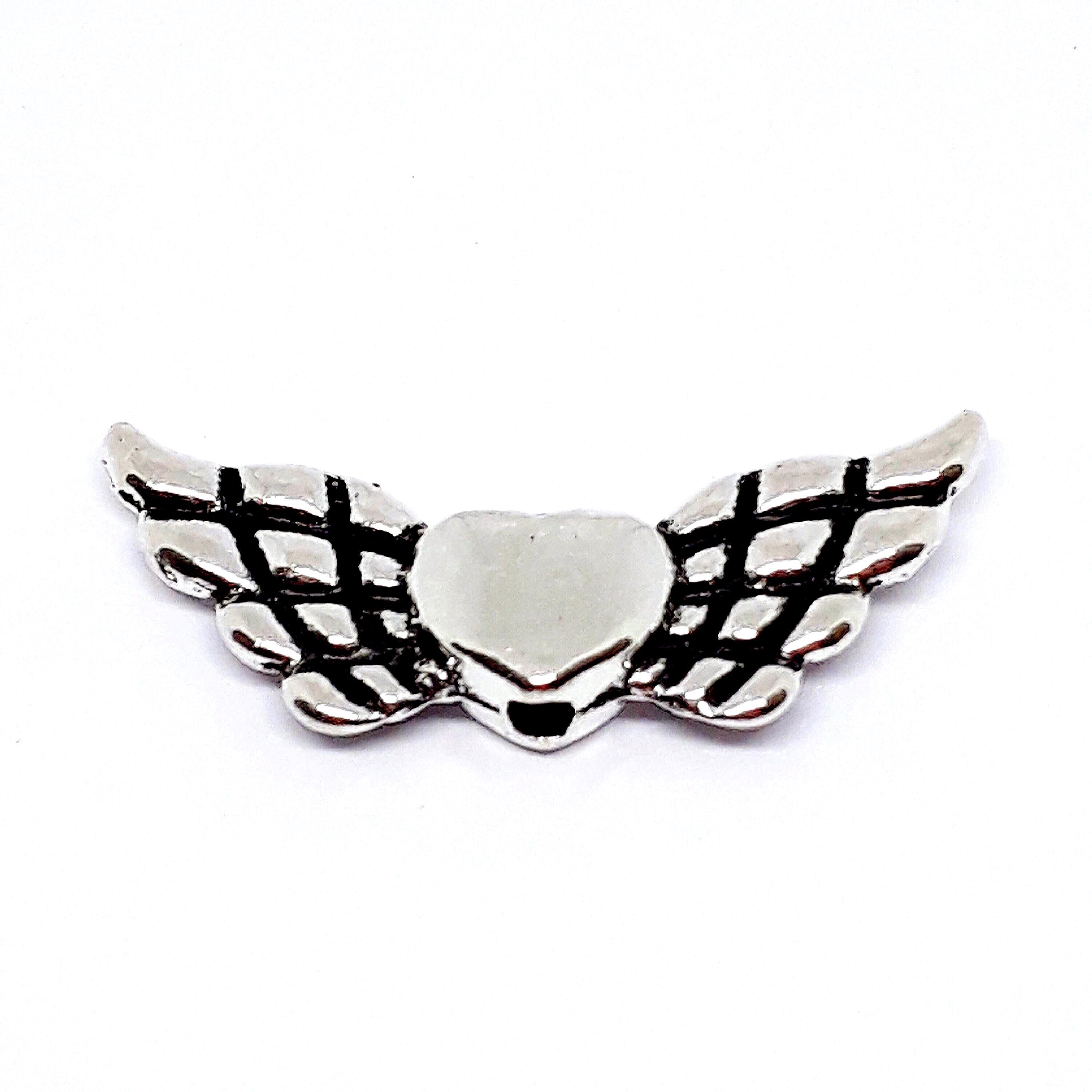 Heart Angel Wing Antique Silver 22x9mm - 10pcs