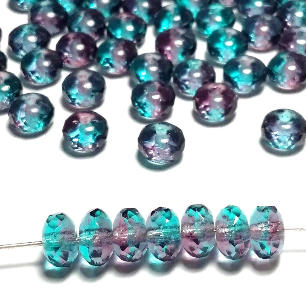 Blue & Purple Czech Glass Rondelle 7x4mm - 20pcs