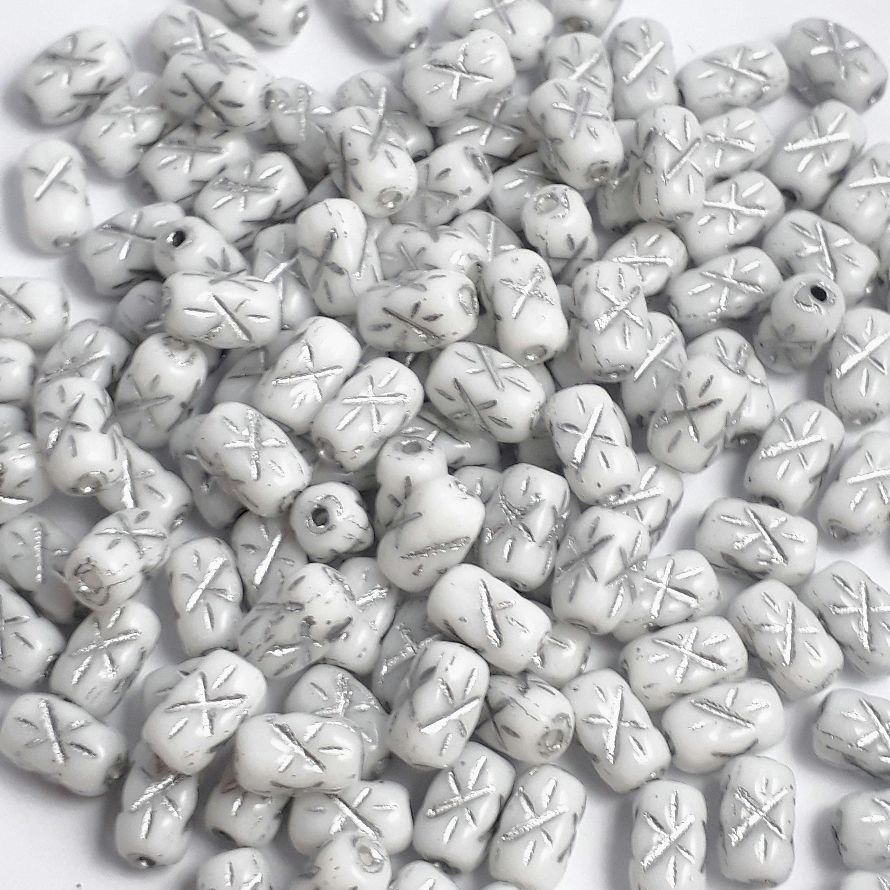 White & Silver-Lined Star Czech Glass Tube 6x4mm - 30pcs