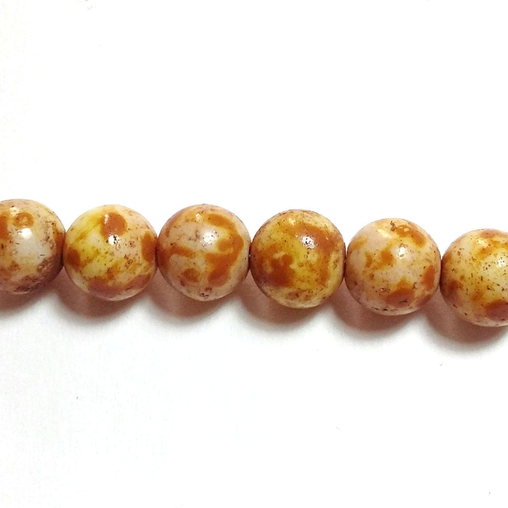 Picasso Brown & Yellow Czech Glass 8mm - 10pcs