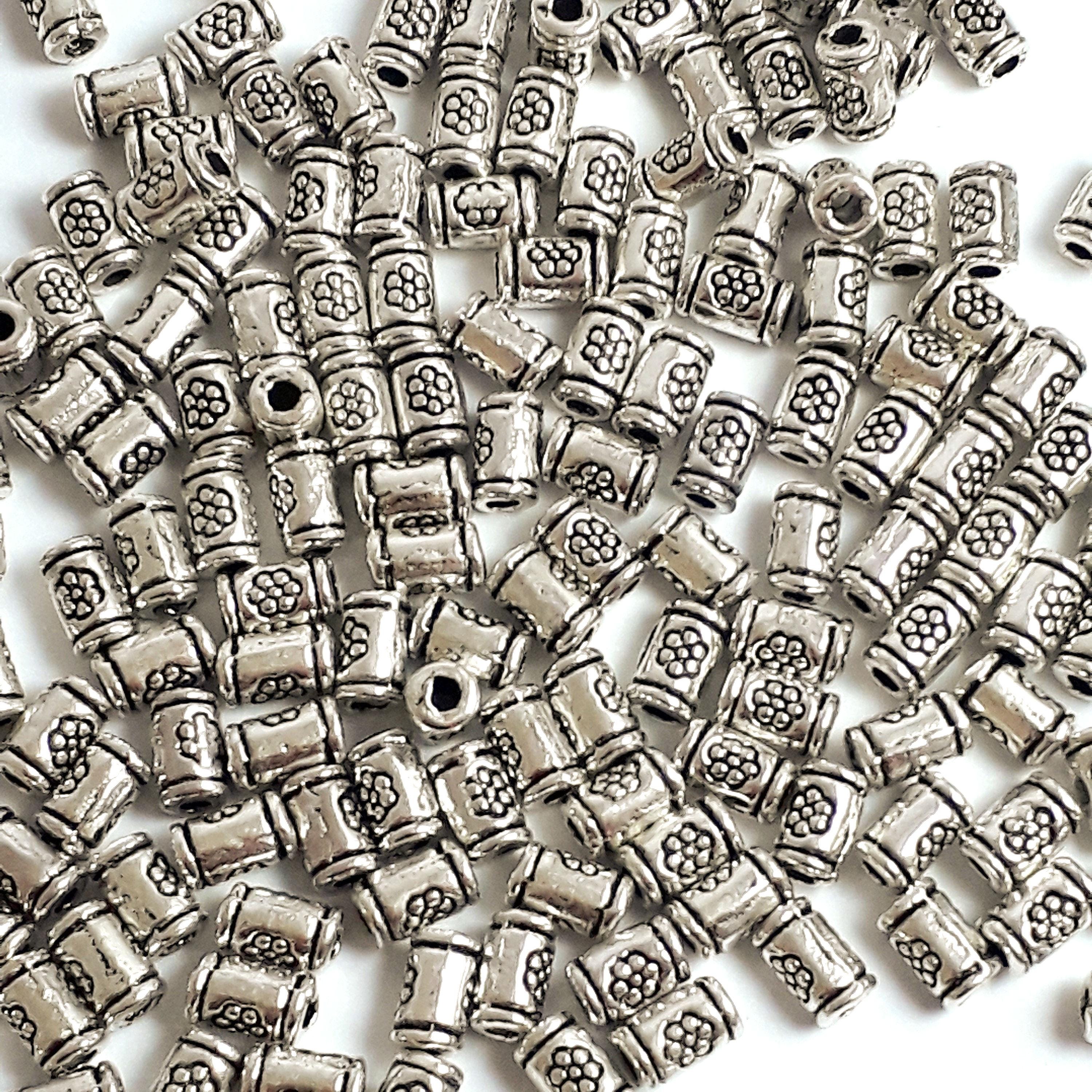 Small Flower Pattern Tube Antique Silver 5x3mm - 25pcs
