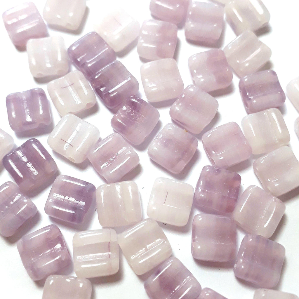 2-Hole Pale Pink & White Czech Glass Square 6mm - 20pcs