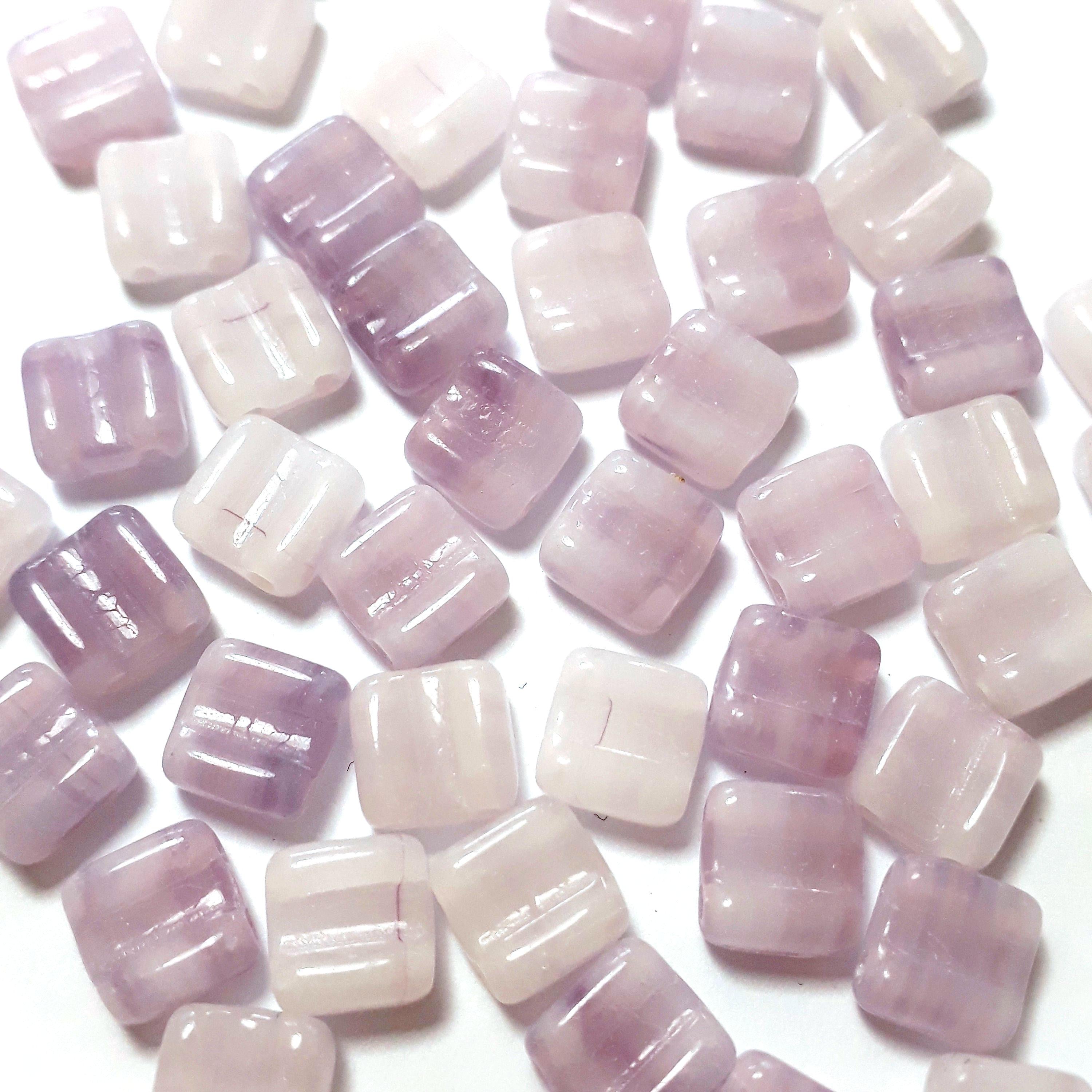 2-Hole Pale Pink & White Czech Glass Square 6mm - 20pcs