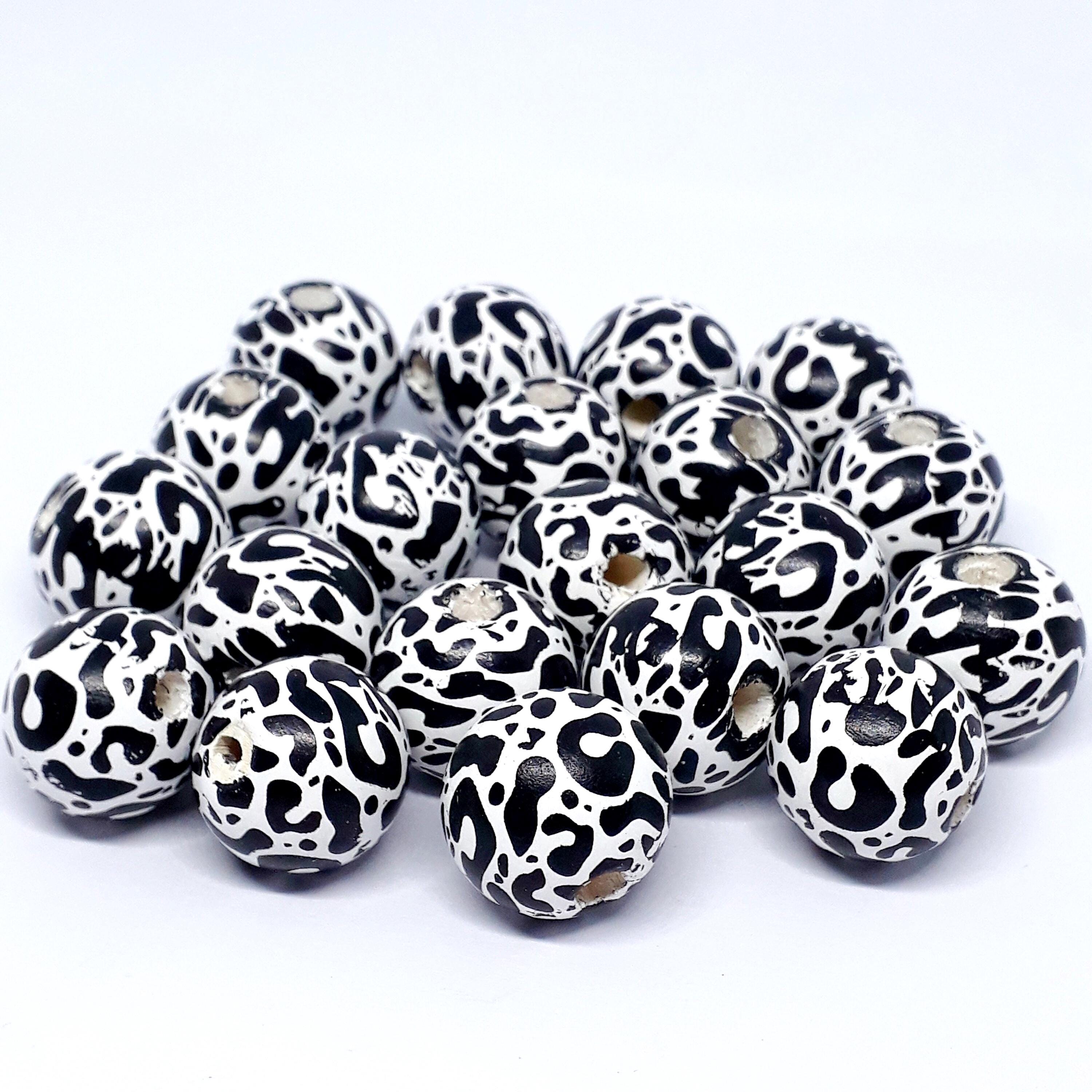 White & Black Leopard Print Wood 16x15mm - 5pcs