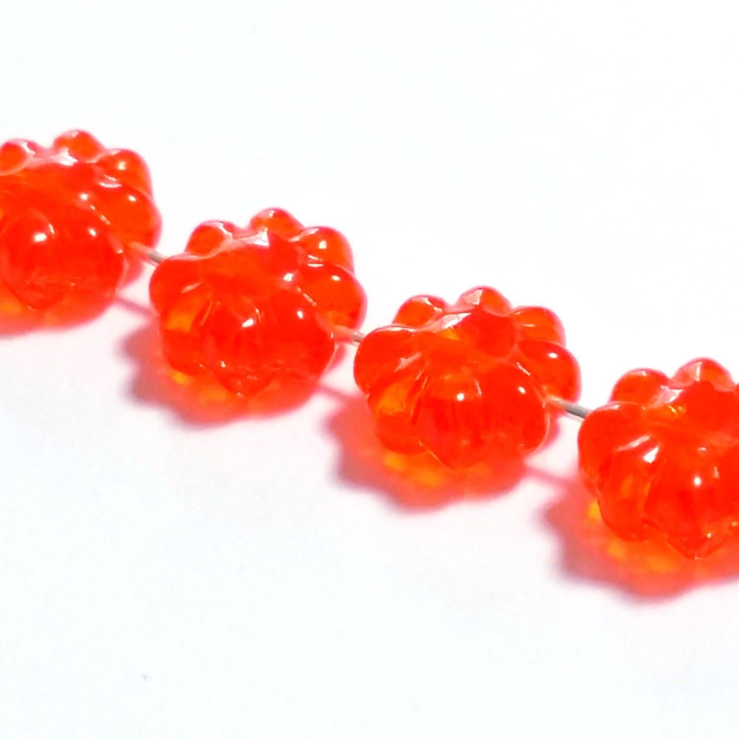 Hawaiian Flower Orange Czech Glass 9mm - 10pcs