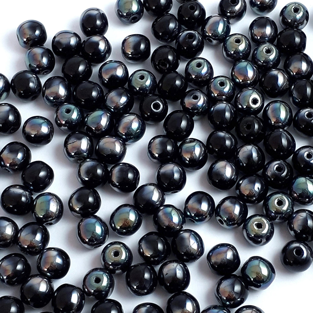 Black & Dark Silver AB Czech Glass Round 6mm - 30pcs