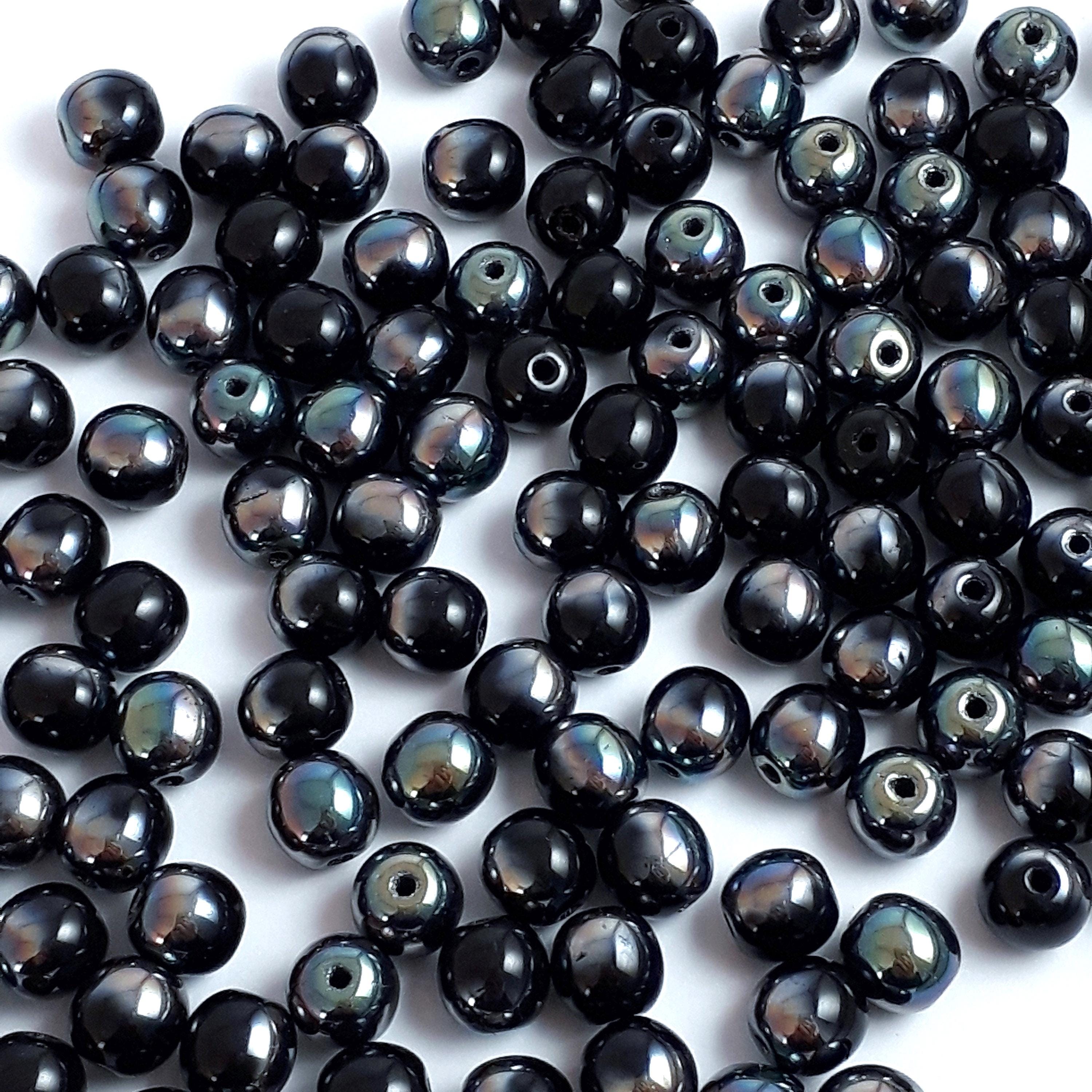 Black & Dark Silver AB Czech Glass Round 6mm - 30pcs