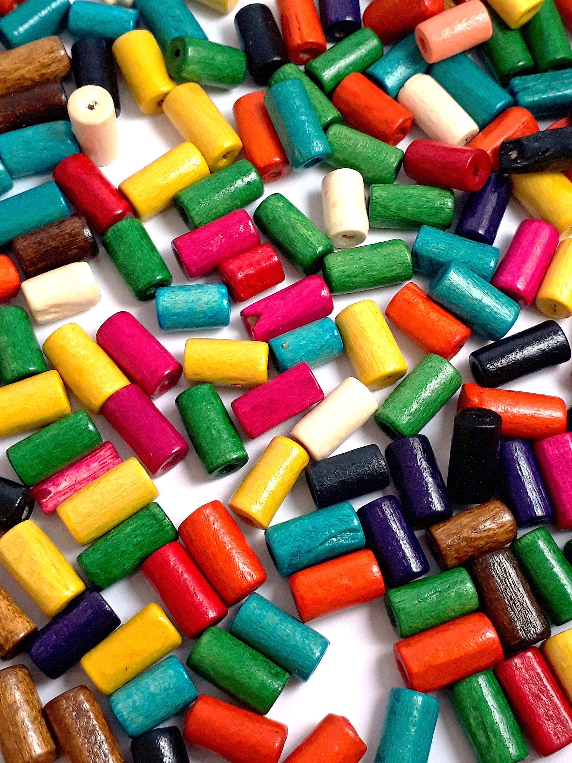 Wood Tube Mixed Colour 12x6mm - 100pcs