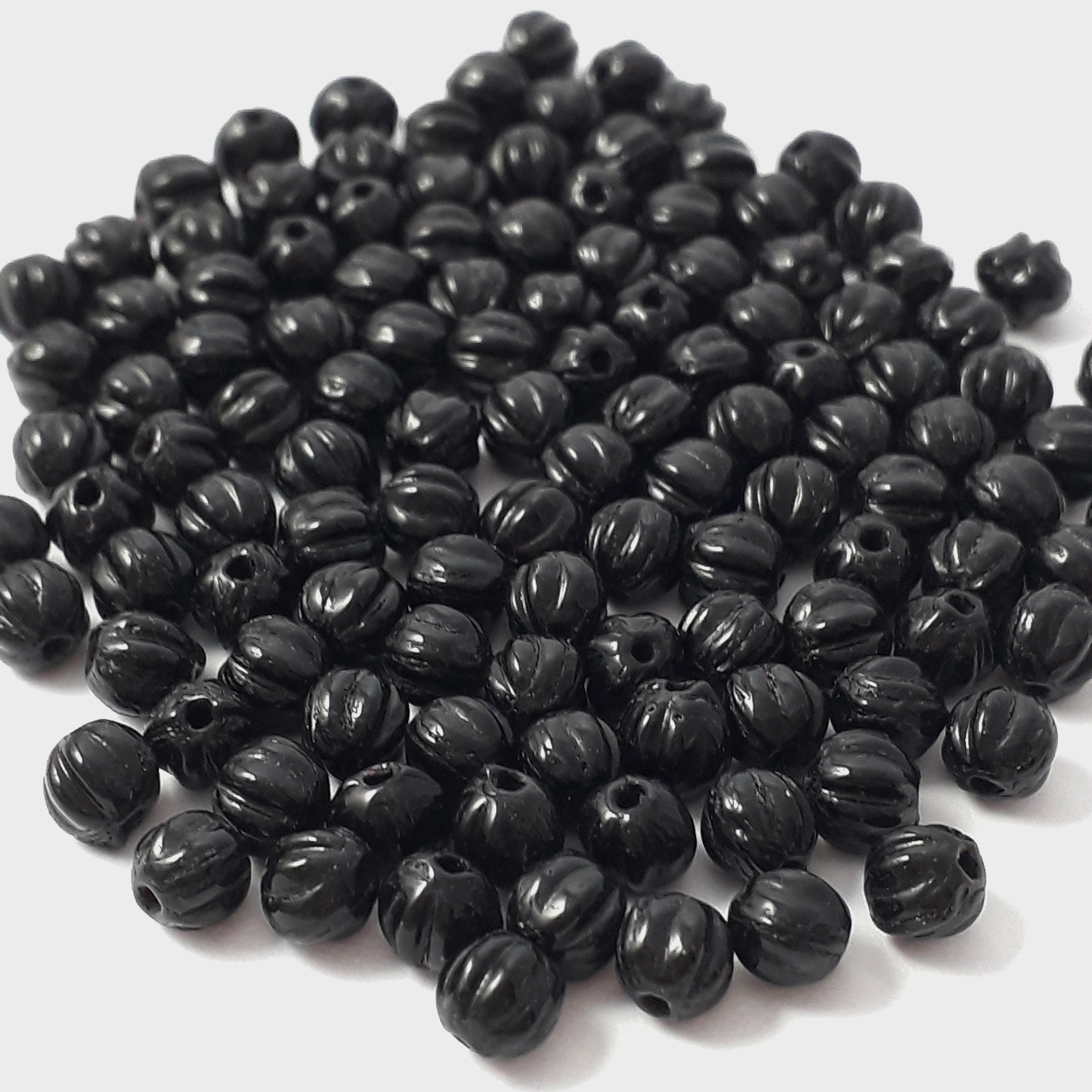 Black Fluted Round Czech Glass 4mm - 40pcs