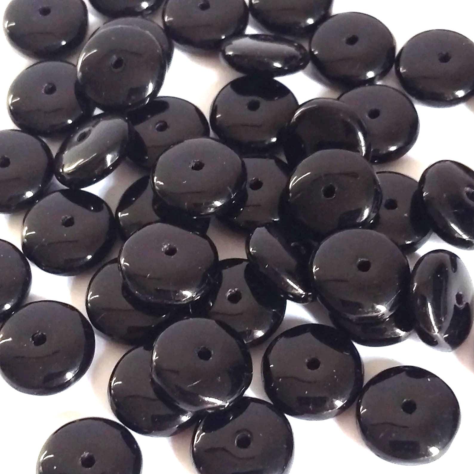 Black Czech Druk Pressed Glass Disc 8mm - 30pcs