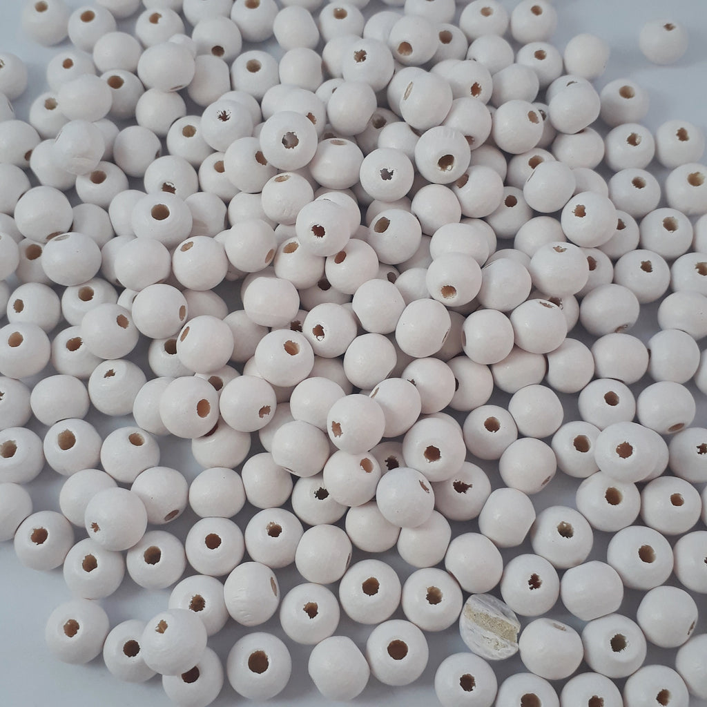 White Dyed Wooden Round 8x7mm - 100pcs
