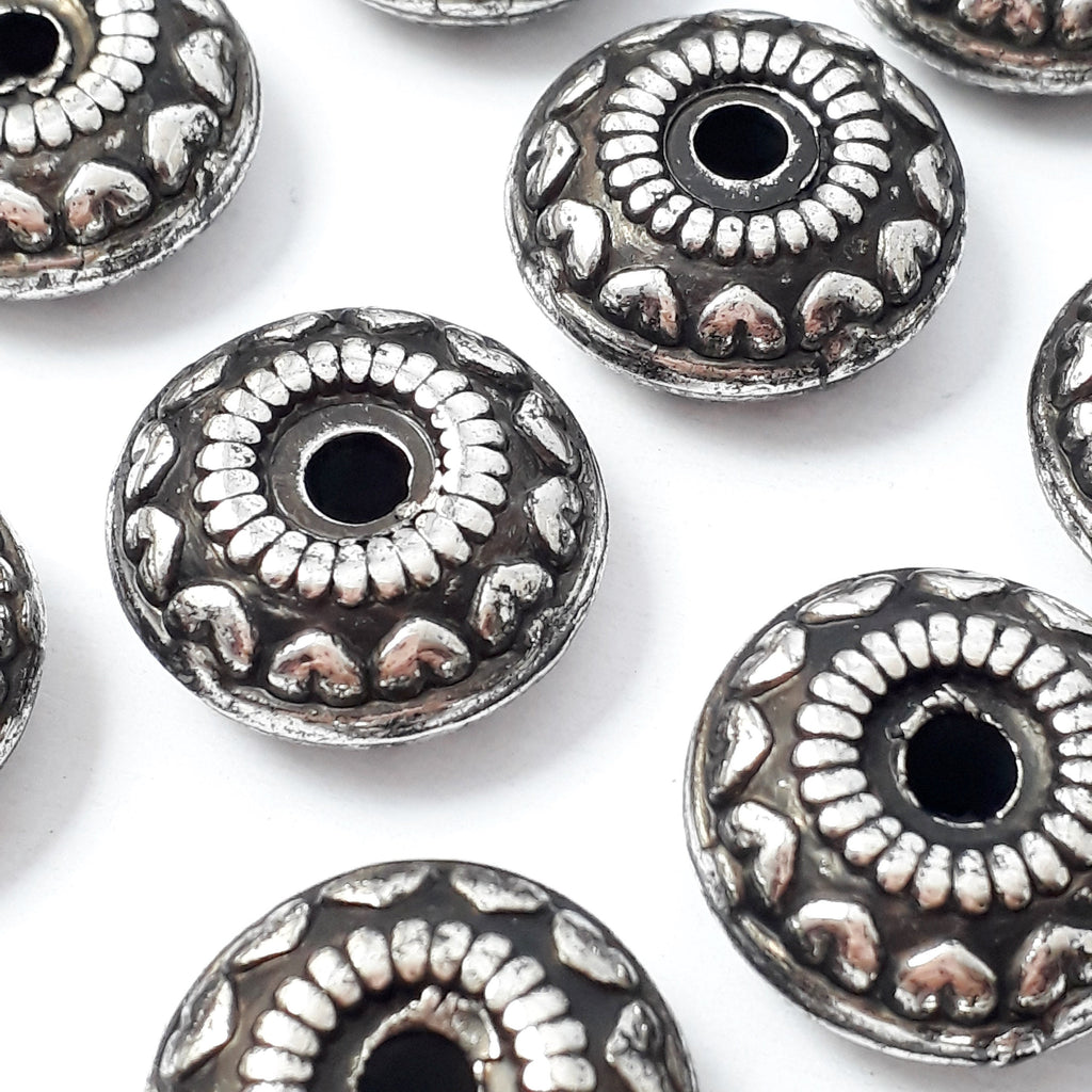 Heart Pattern Silver & Black Plastic CCB Donut 18mm - 5pcs