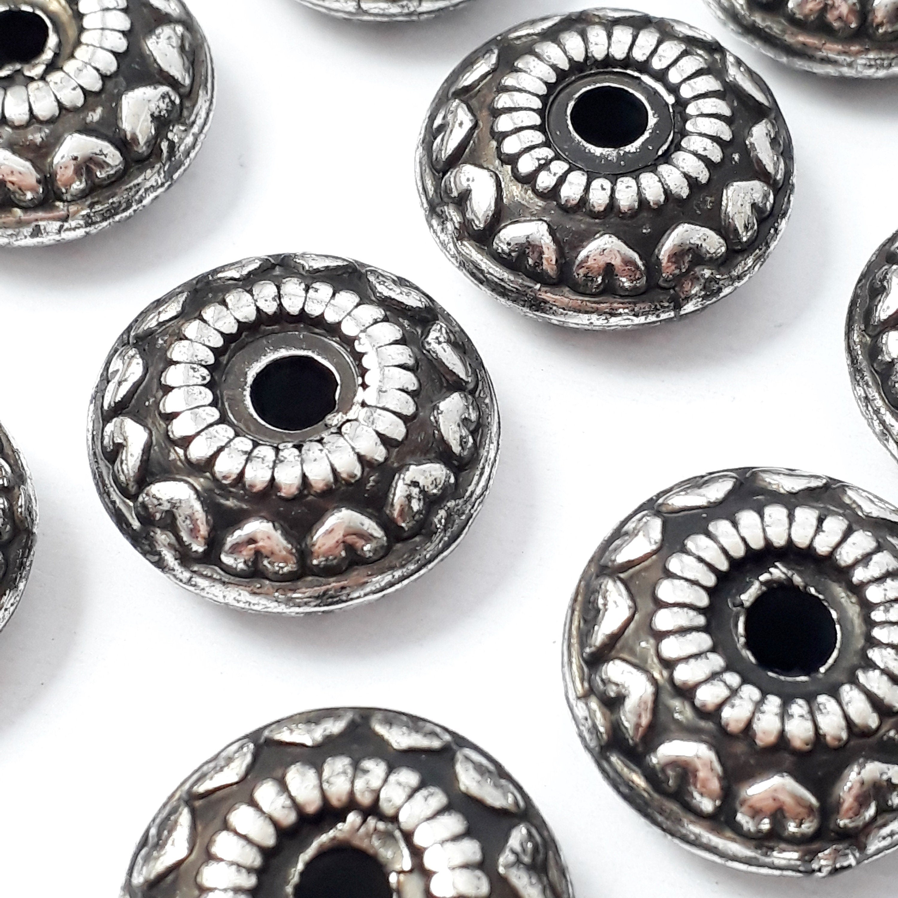 Heart Pattern Silver & Black Plastic CCB Donut 18mm - 5pcs