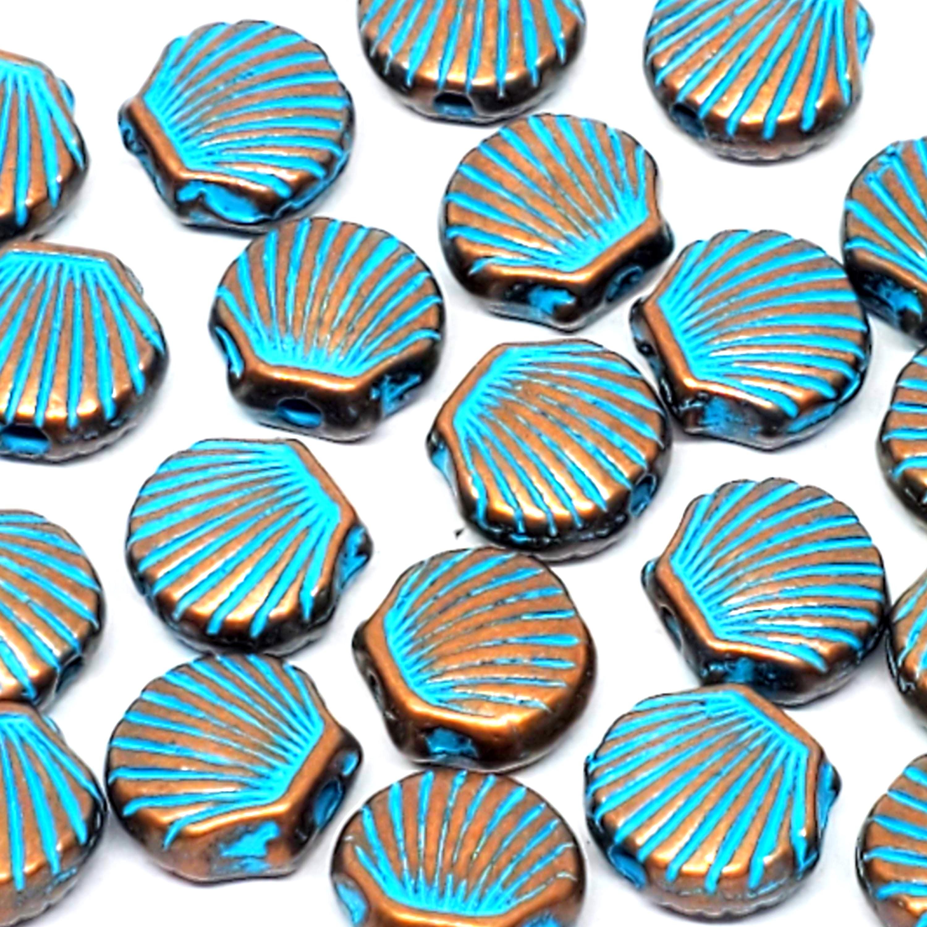 Scallop Shell Patina Antique Copper 9x8mm - 10pcs