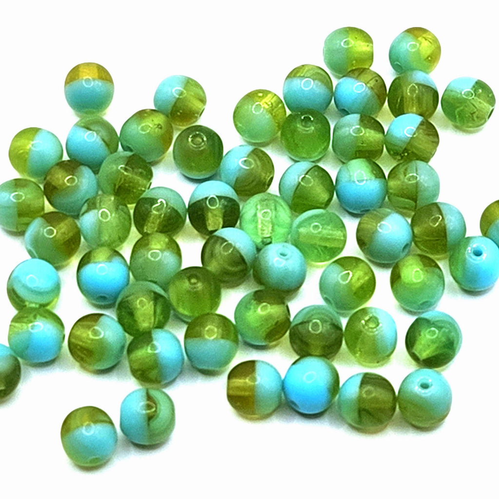 Light Blue & Green Czech Glass Druk 6mm - 30pcs