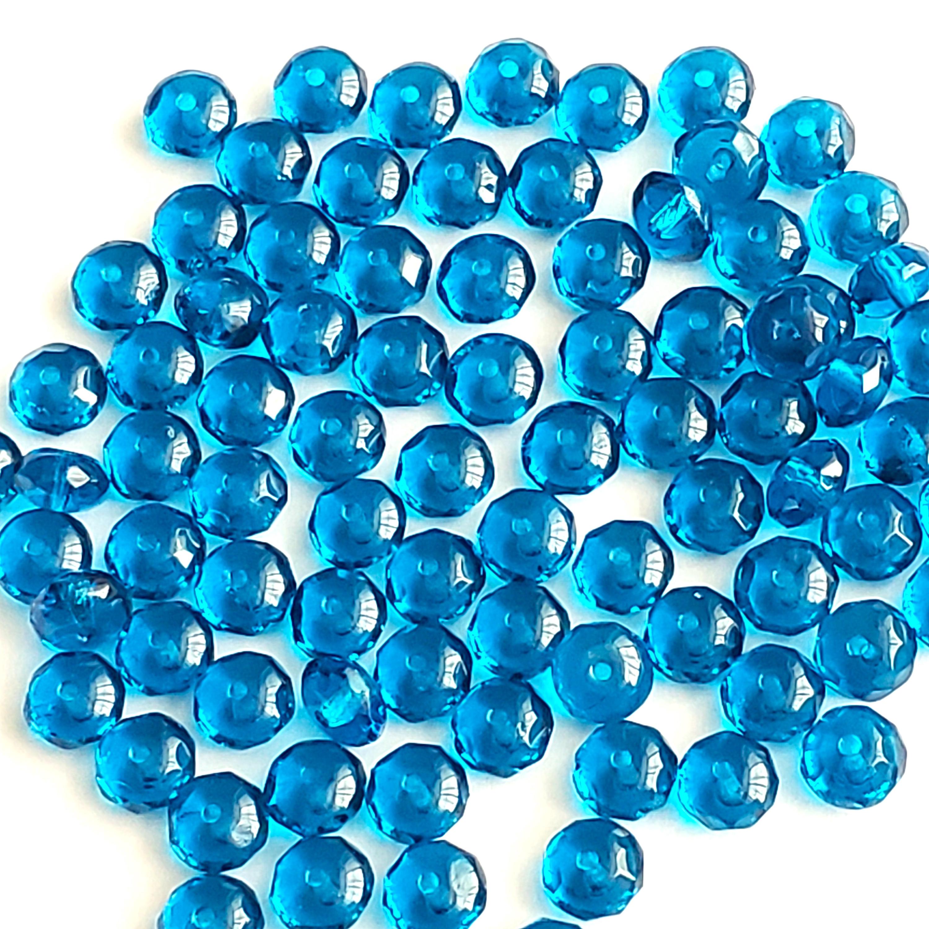 Ocean Blue Transparent Czech Glass Faceted Rondelle 7x4mm - 20pcs