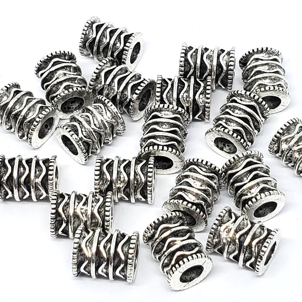 Tibetan Antique Silver Tube Big Hole 10x8mm - 4pcs