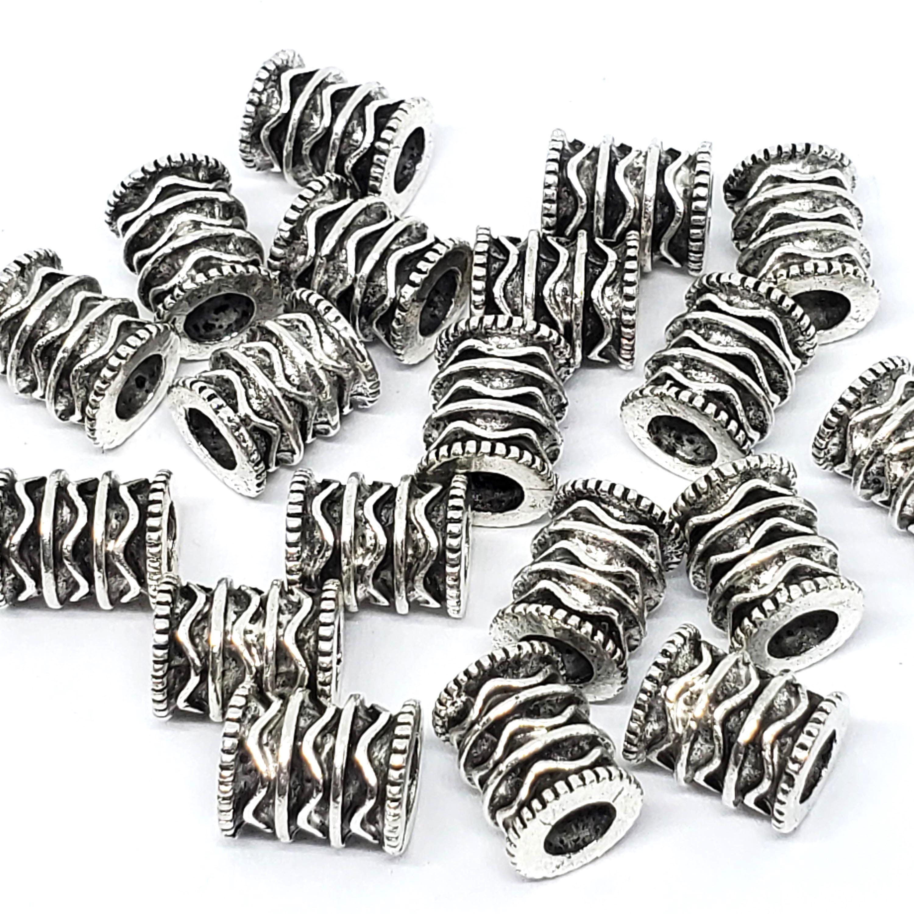 Tibetan Antique Silver Tube Big Hole 10x8mm - 4pcs