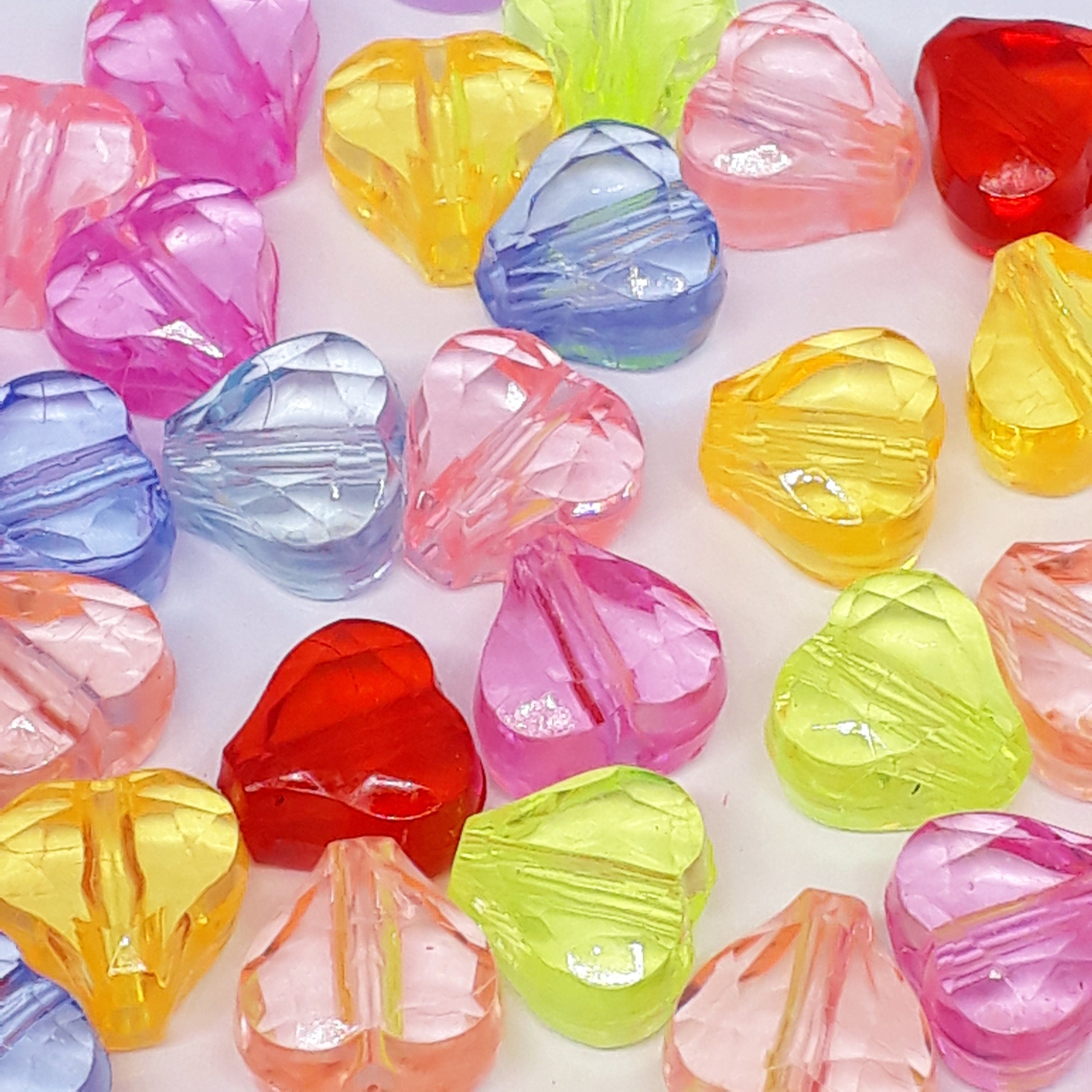 Chunky Faceted Heart Mixed Colour Acrylic 12x11mm - 50pcs