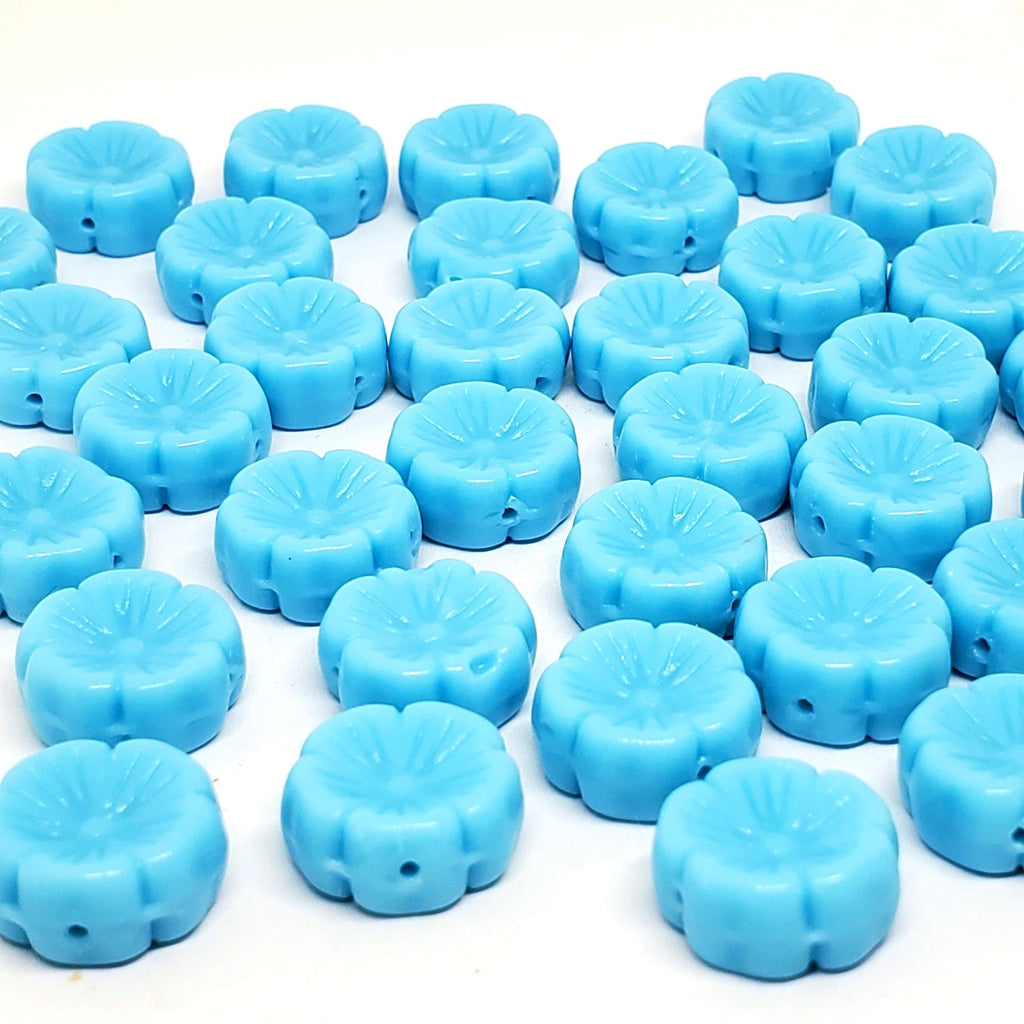 Light Blue Czech Pressed Glass Hawaiian Flower 14mm - 6pcs